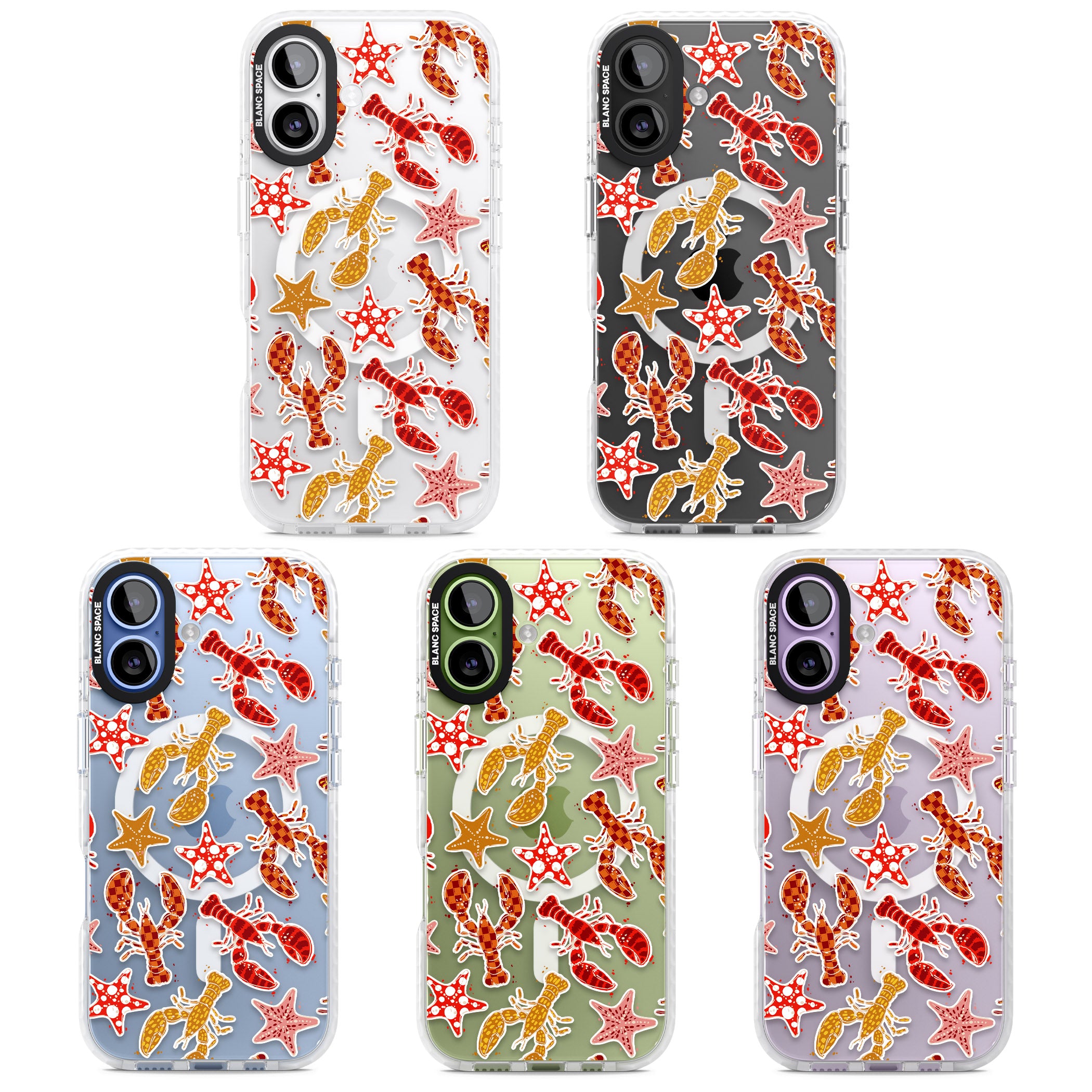 Lobster & Starfish Coastal Pattern iPhone 17 Impact Pro Clear Phone Case APT Impact Protection