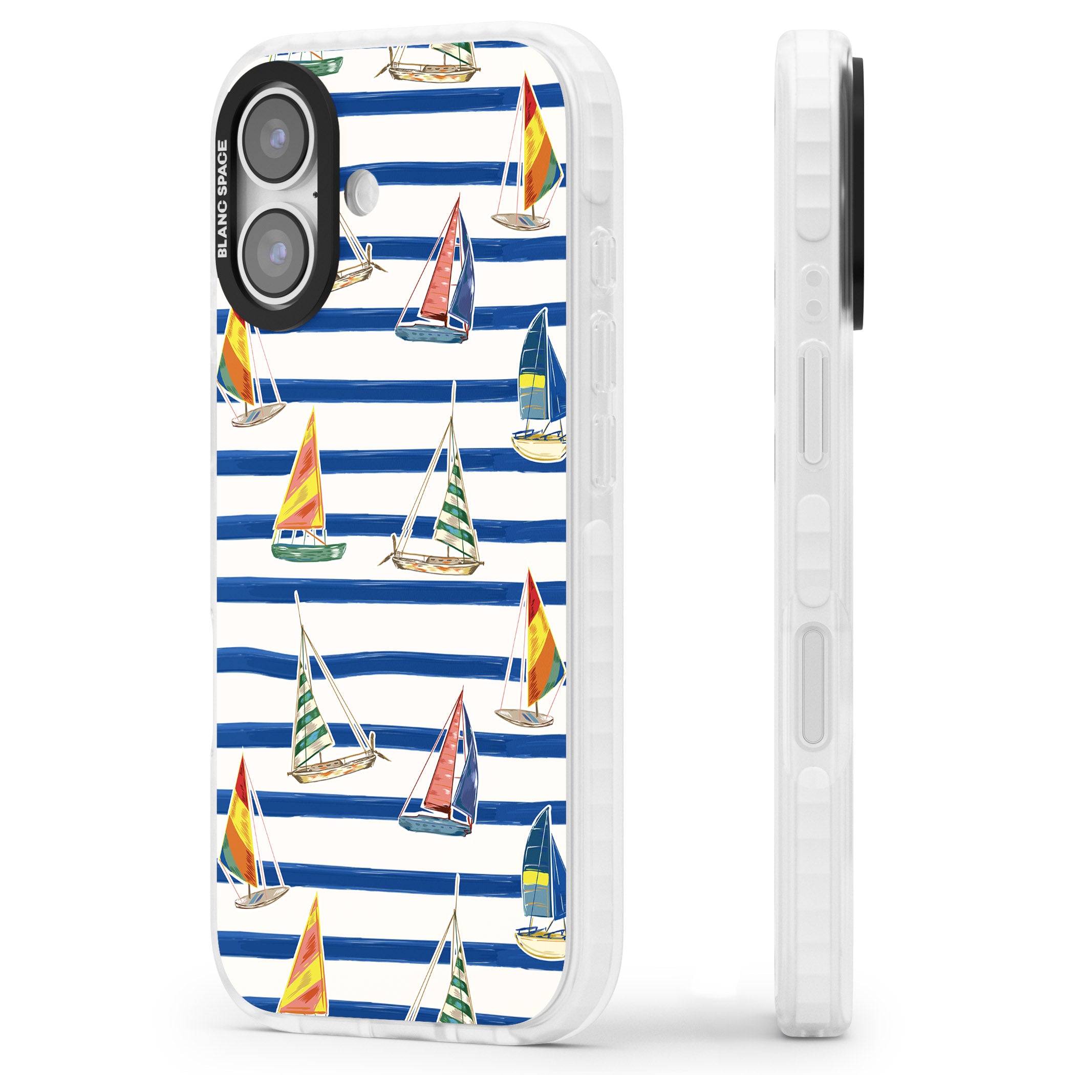 Coastal Sailboats iPhone 17 Impact Pro Clear Phone Case Side Profile