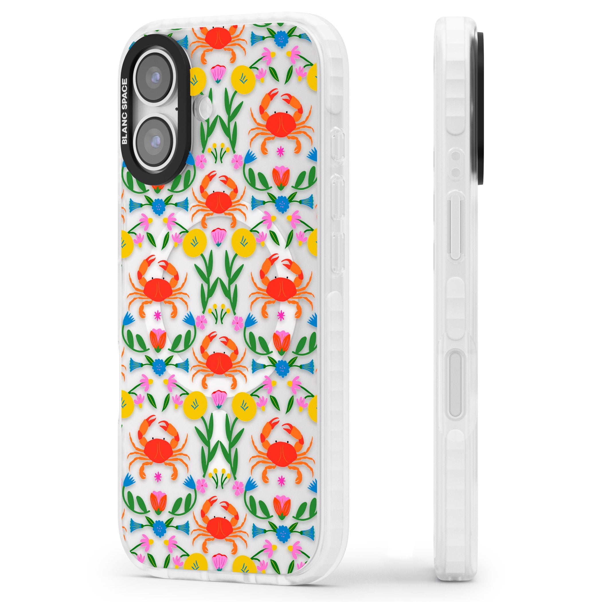 Crabs Flowers iPhone 17 Impact Pro Clear Phone Case Side Profile