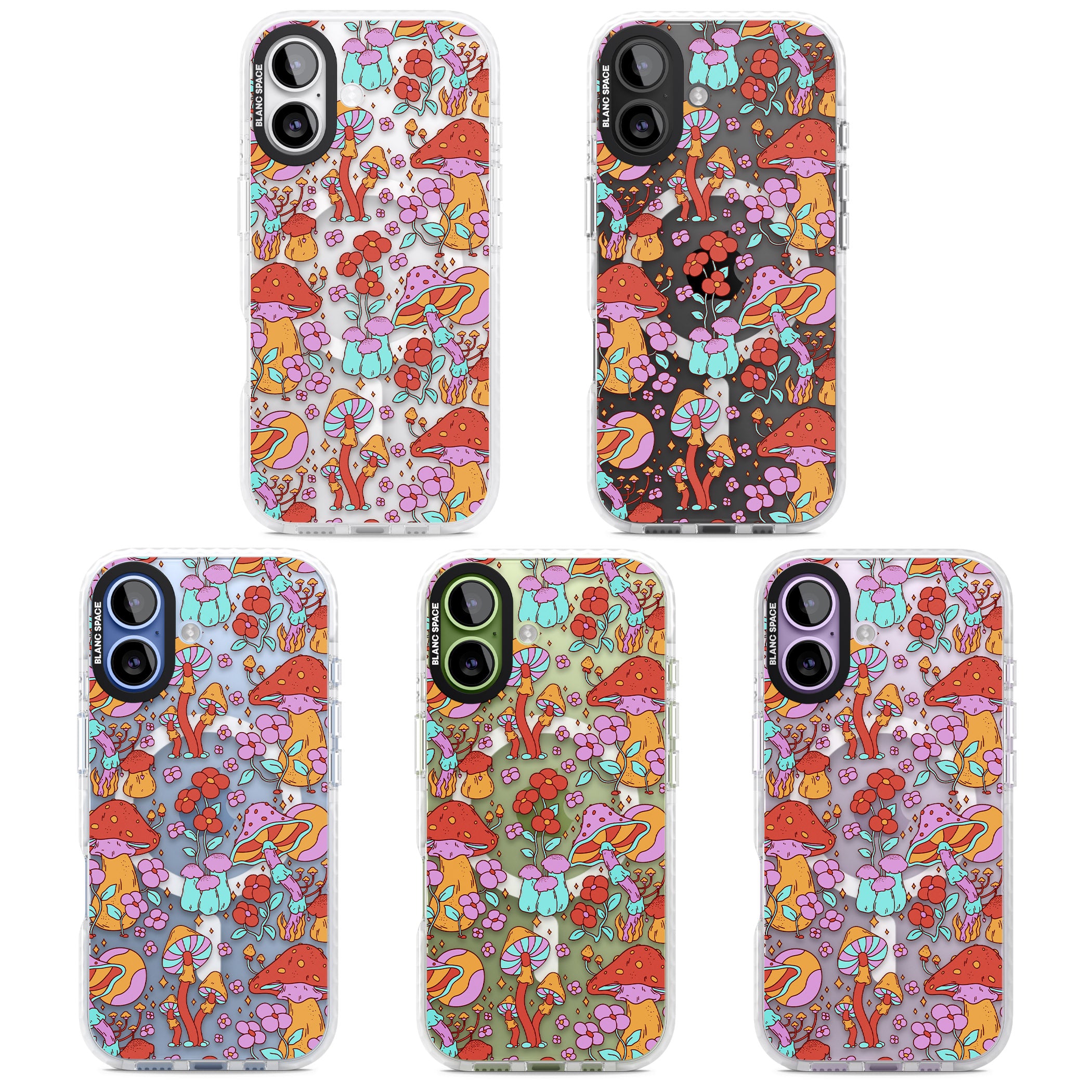 Psychedelic Flowers & Mushrooms iPhone 17 Impact Pro Clear Phone Case APT Impact Protection