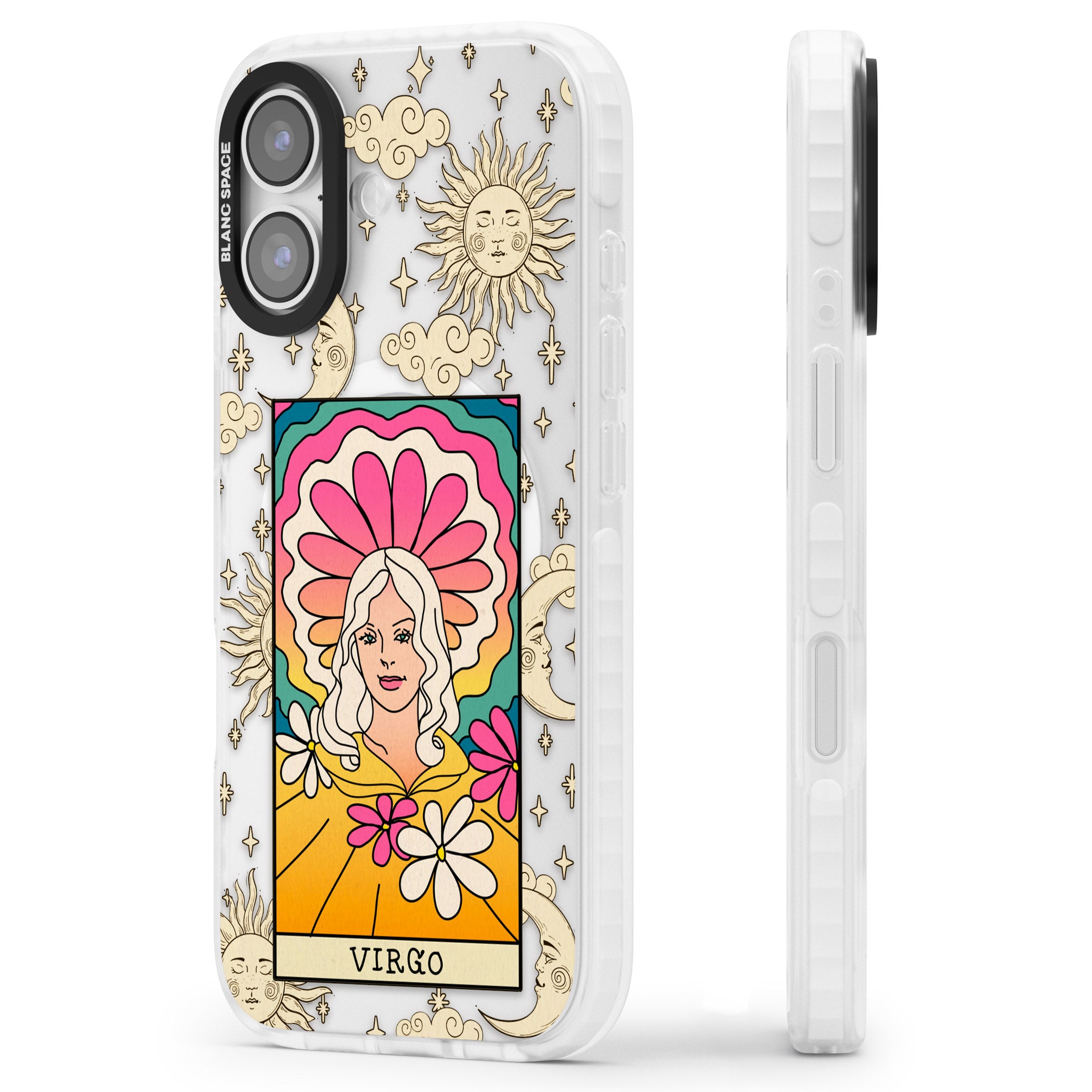 Celestial Zodiac Virgo iPhone 17 Impact Pro Clear Phone Case Side Profile