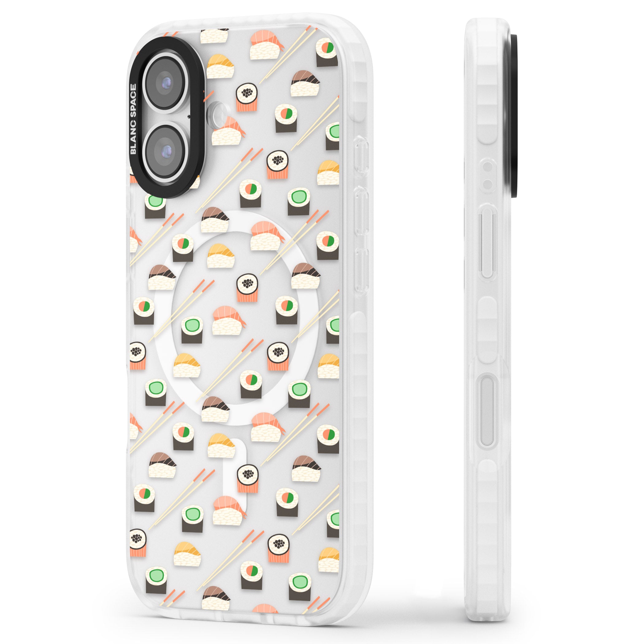 Sushi & Chopsticks Pattern iPhone 17 Impact Pro Clear Phone Case Side Profile