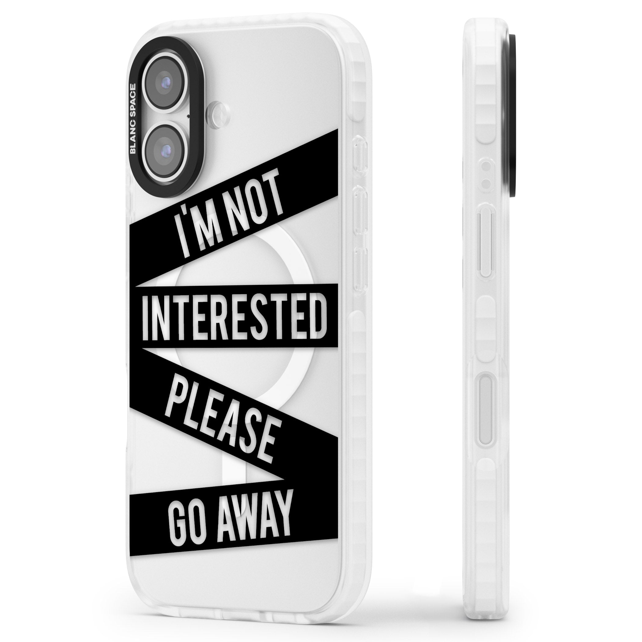 Not Interested Warning iPhone 17 Impact Pro Clear Phone Case Side Profile