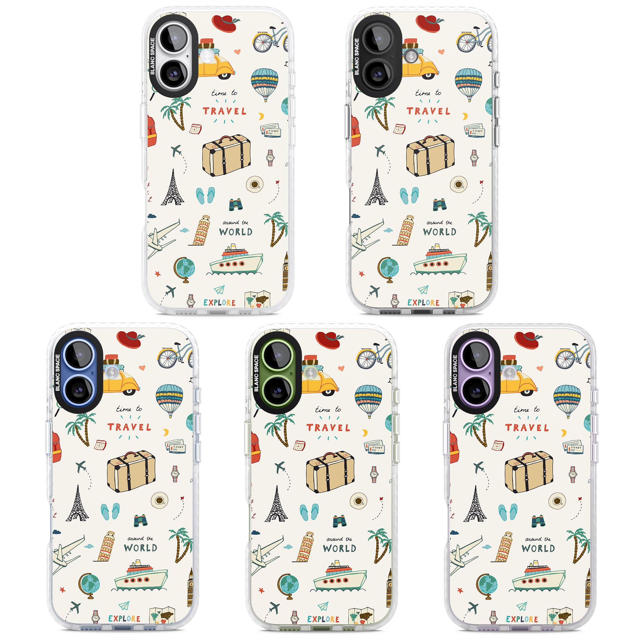 Cute Travel Pattern Cream iPhone 17 Impact Pro Clear Phone Case APT Impact Protection