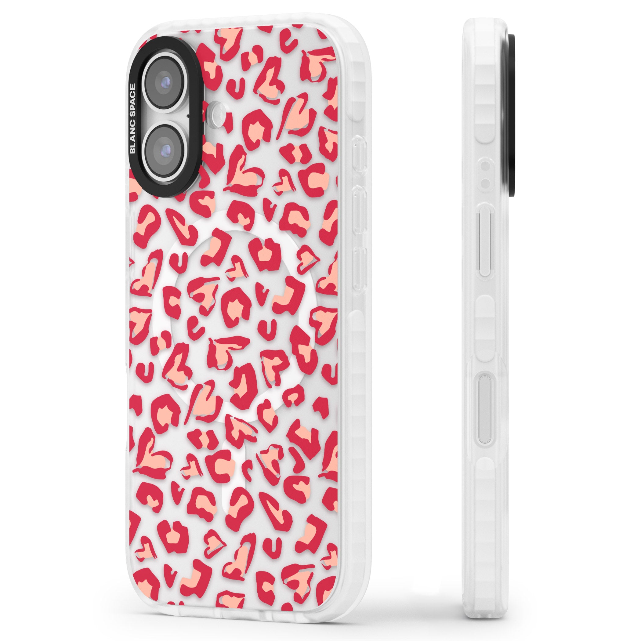 Heart Leopard Print iPhone 17 Impact Pro Clear Phone Case Side Profile