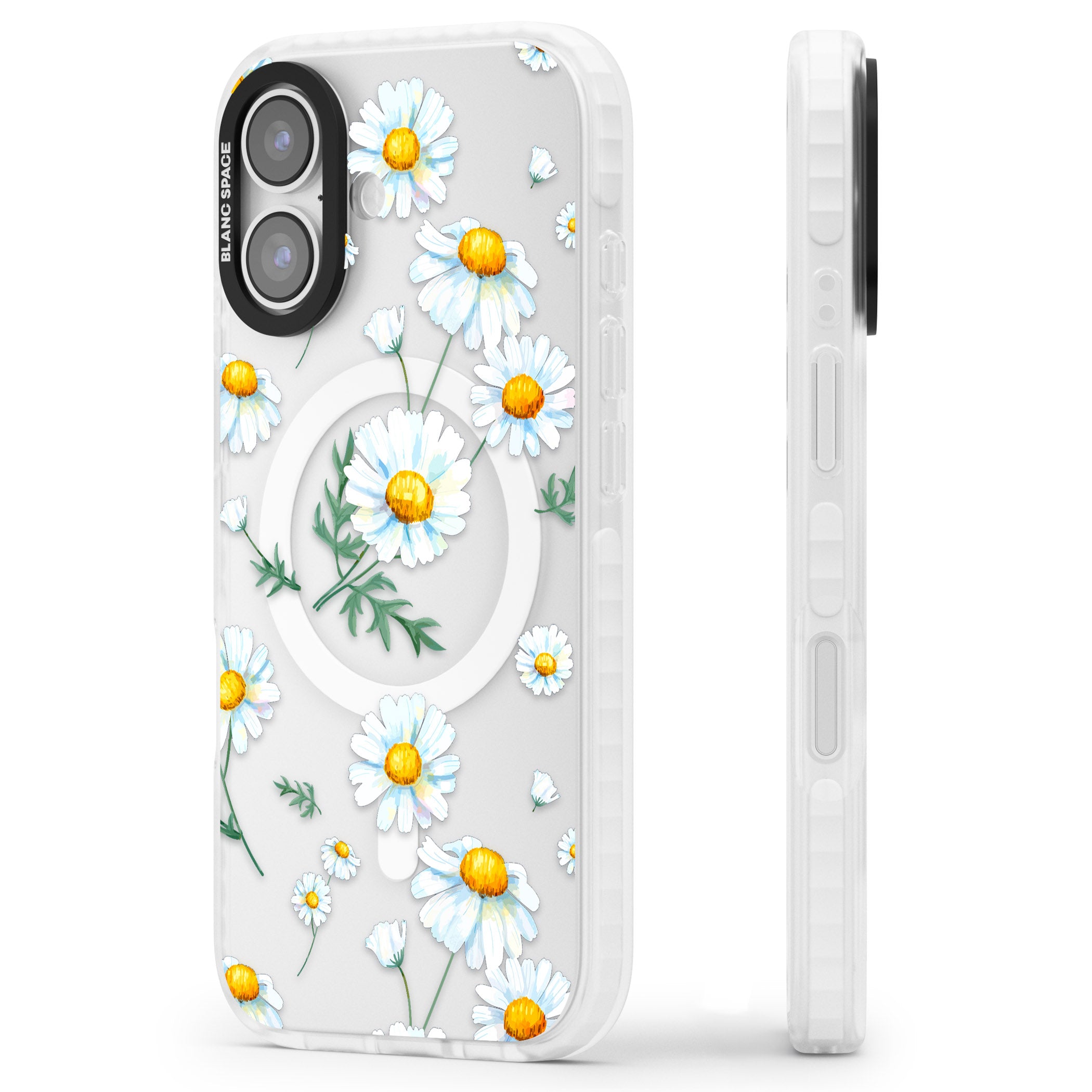 Vintage Painted Daisies iPhone 17 Impact Pro Clear Phone Case Side Profile