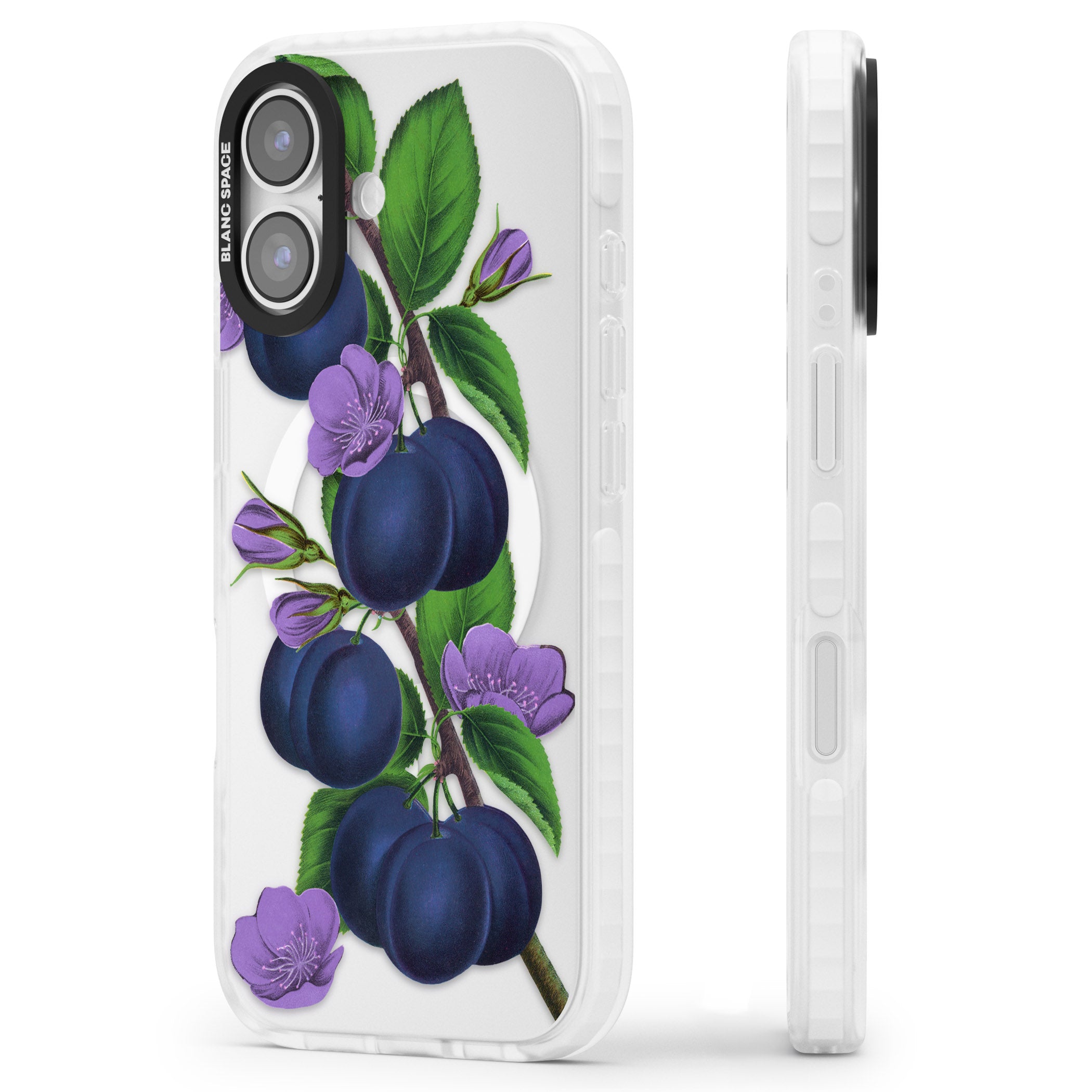 Vintage Painted Plums iPhone 17 Impact Pro Clear Phone Case Side Profile