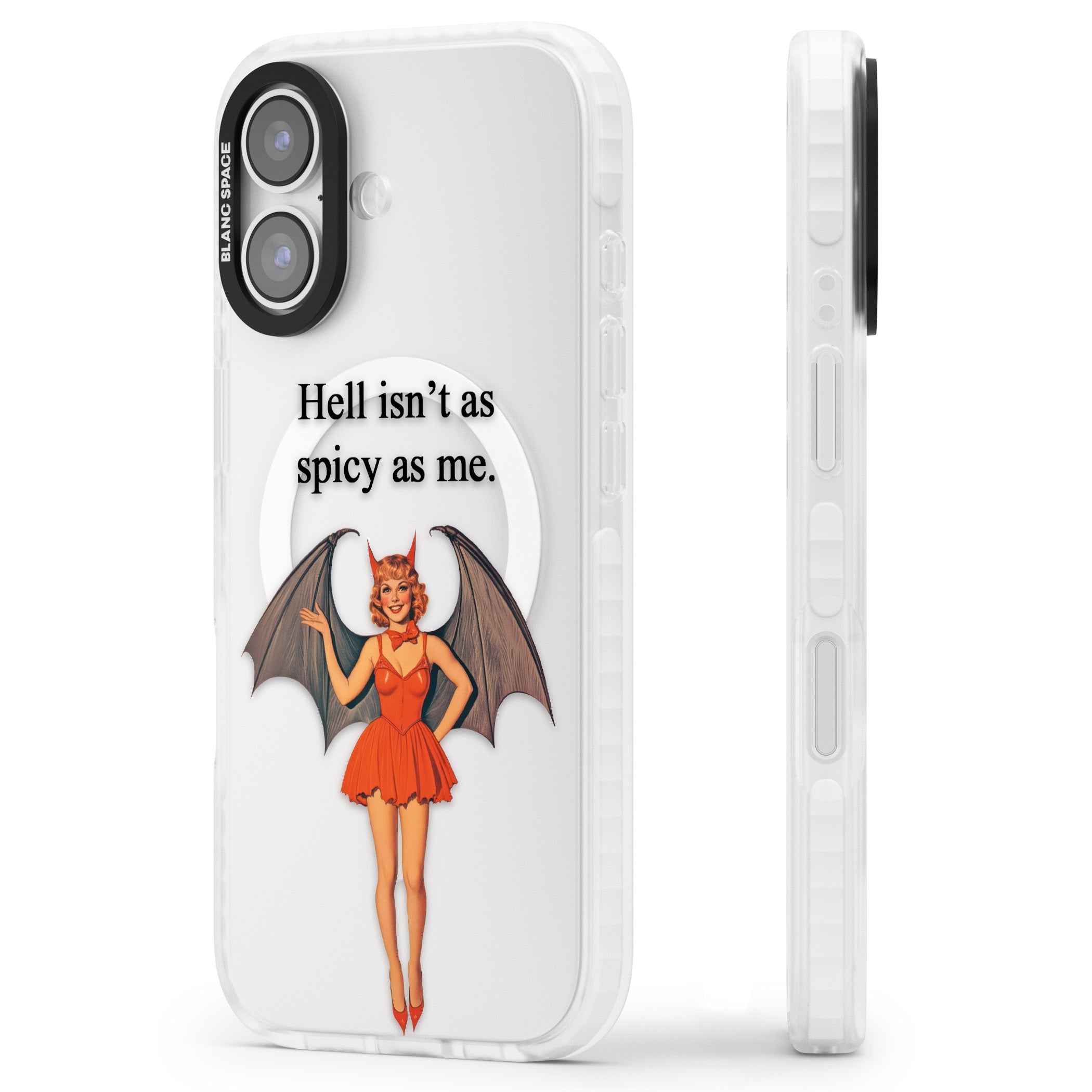 Hell Isnt As Spicy As Me iPhone 17 Impact Pro Clear Phone Case Side Profile