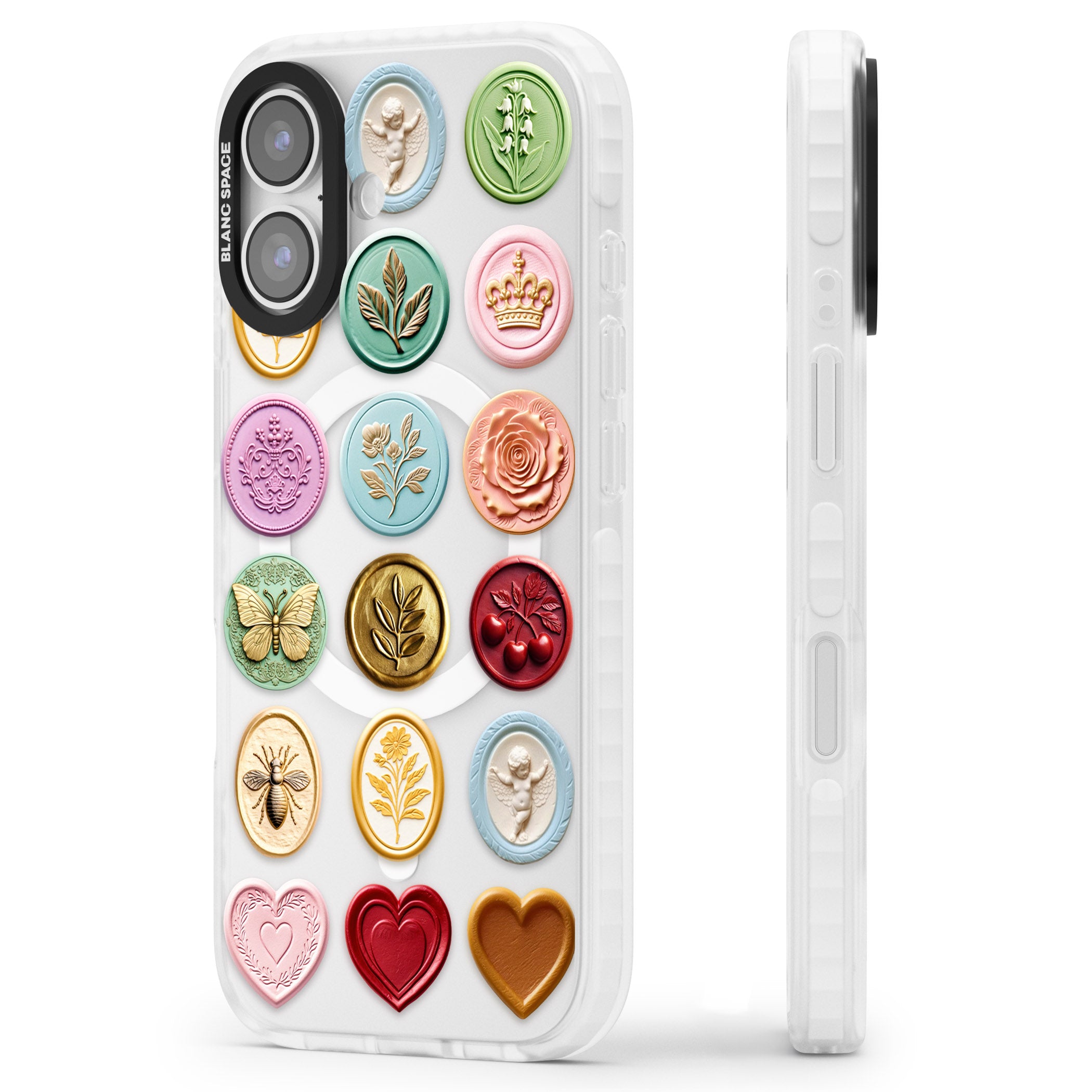 Vintage Wax Seal Pattern iPhone 17 Impact Pro Clear Phone Case Side Profile