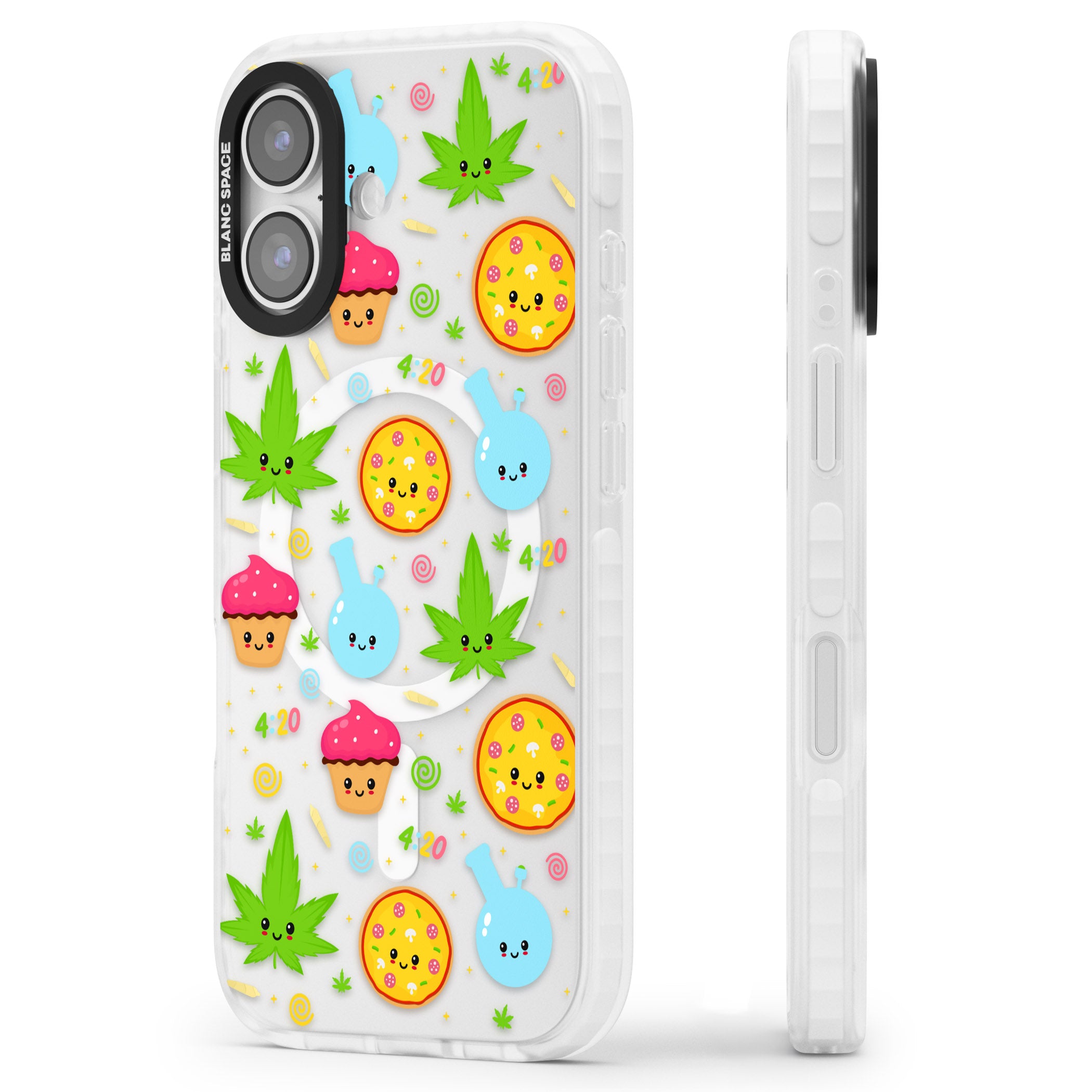 Kawaii Weed Pattern iPhone 17 Impact Pro Clear Phone Case Side Profile
