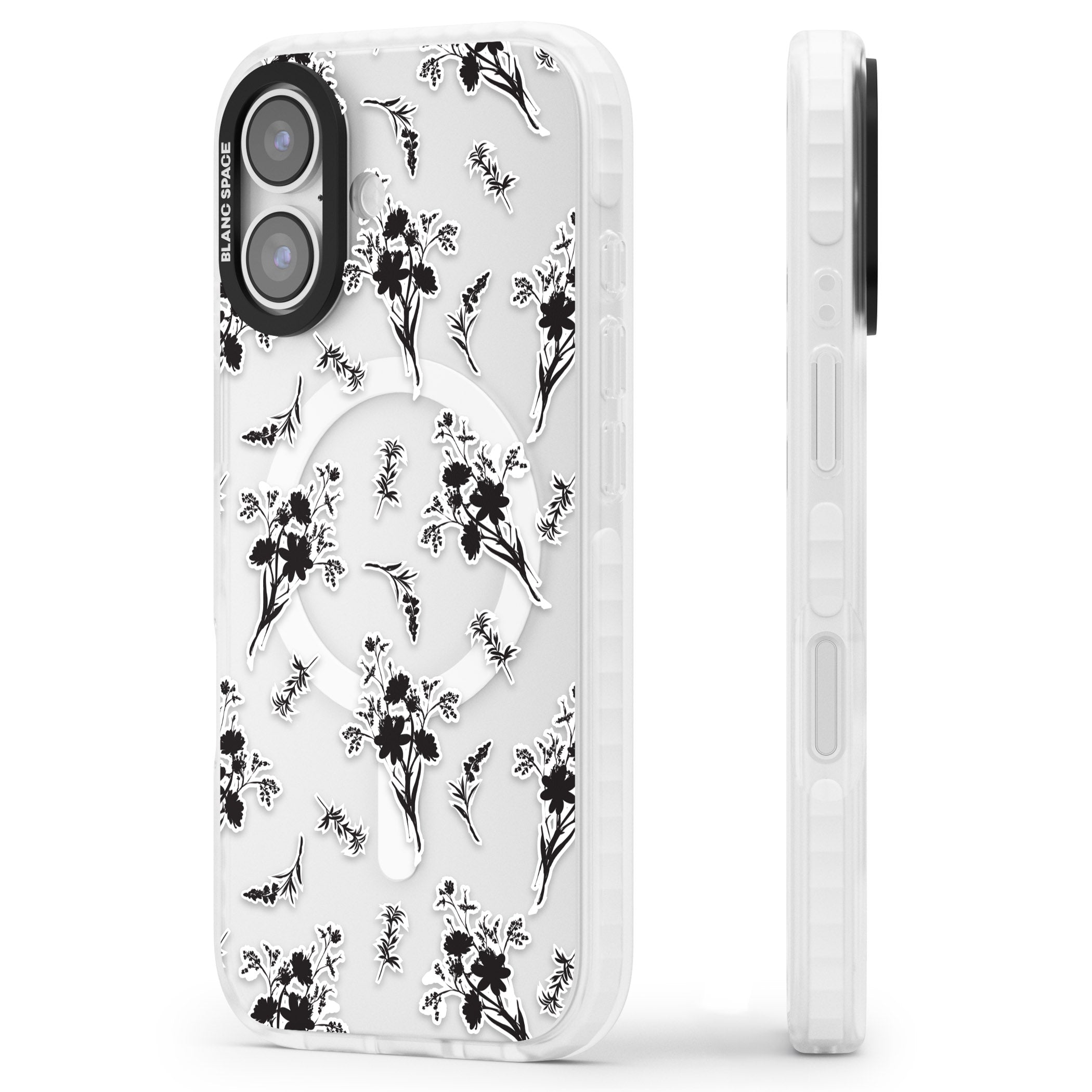 Black Sticker Wildflowers iPhone 17 Impact Pro Clear Phone Case Side Profile