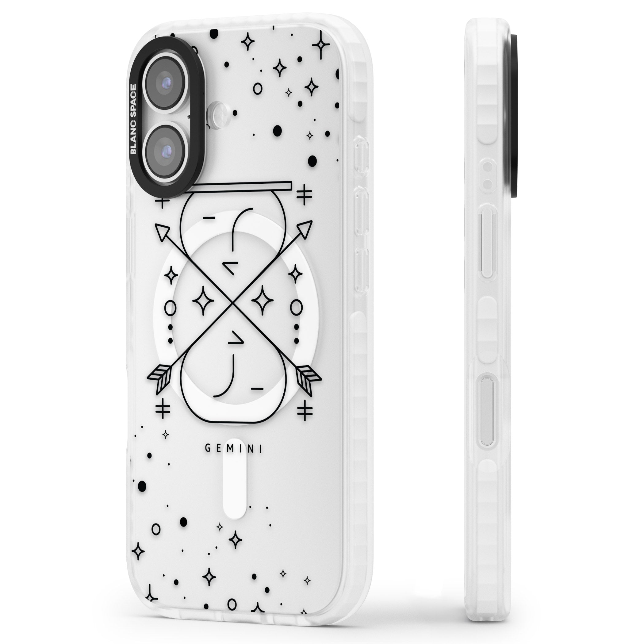 Gemini Zodiac iPhone 17 Impact Pro Clear Phone Case Side Profile