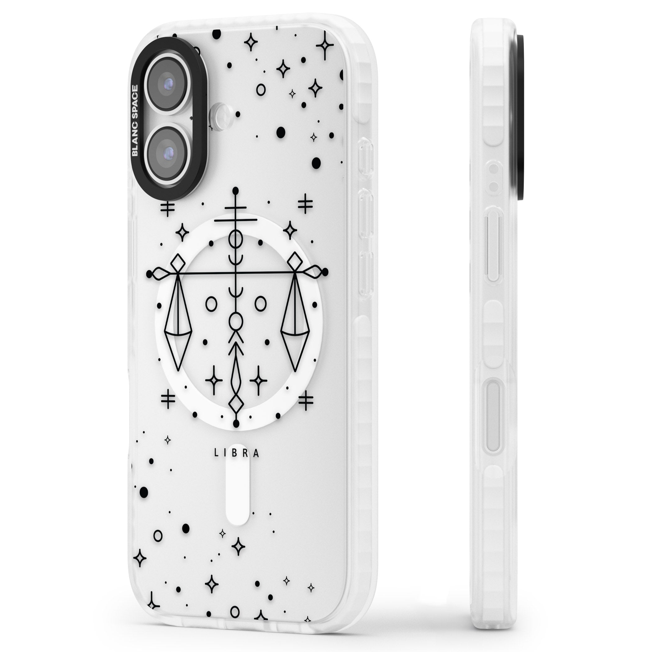 Libra Abstract Zodiac iPhone 17 Impact Pro Clear Phone Case Side Profile
