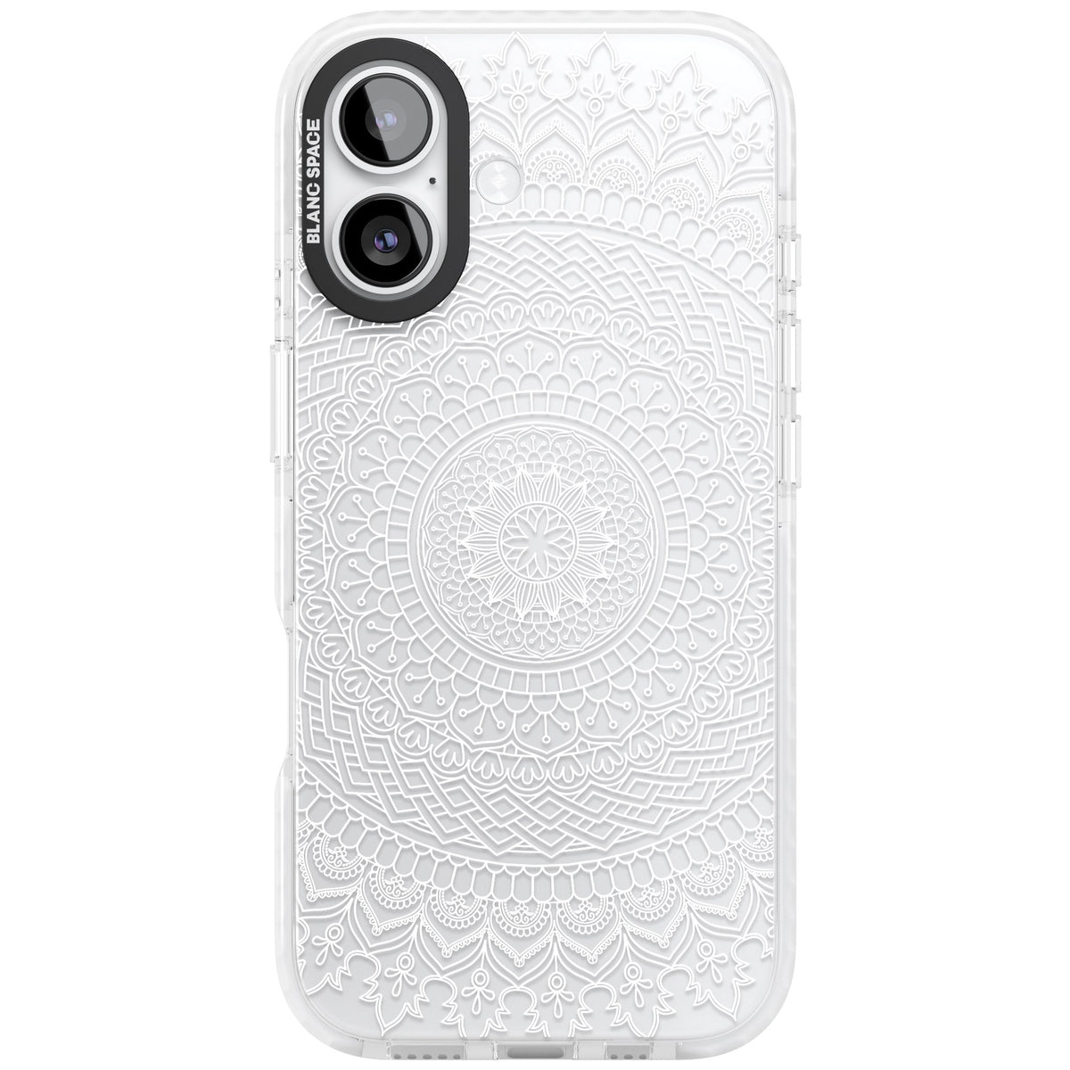 White Mandala iPhone 16 / iPhone 16 Plus / iPhone 17 Impact Clear Phone Case front