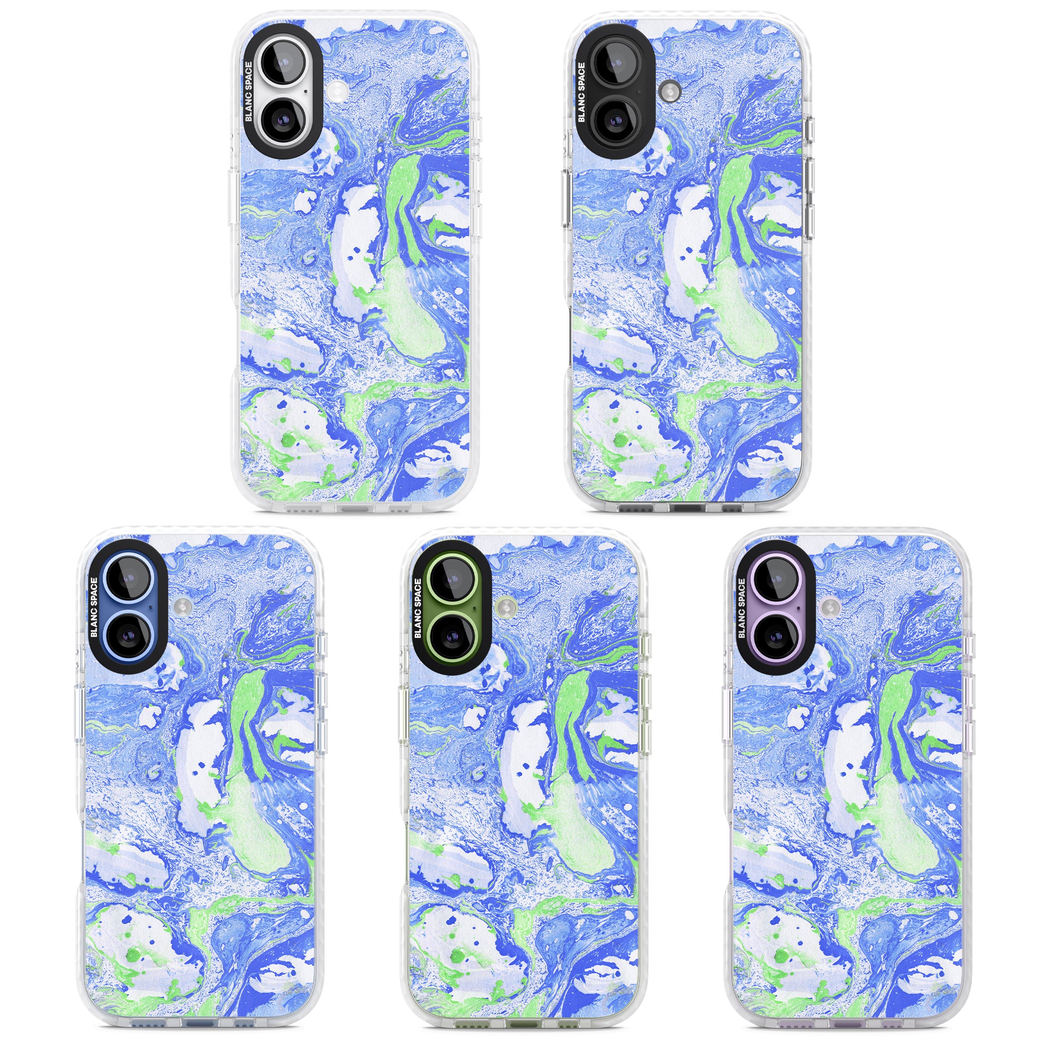 Dark Blue & Green Marbled Paper Pattern iPhone 17 Impact Clear Phone Case APT Impact Protection
