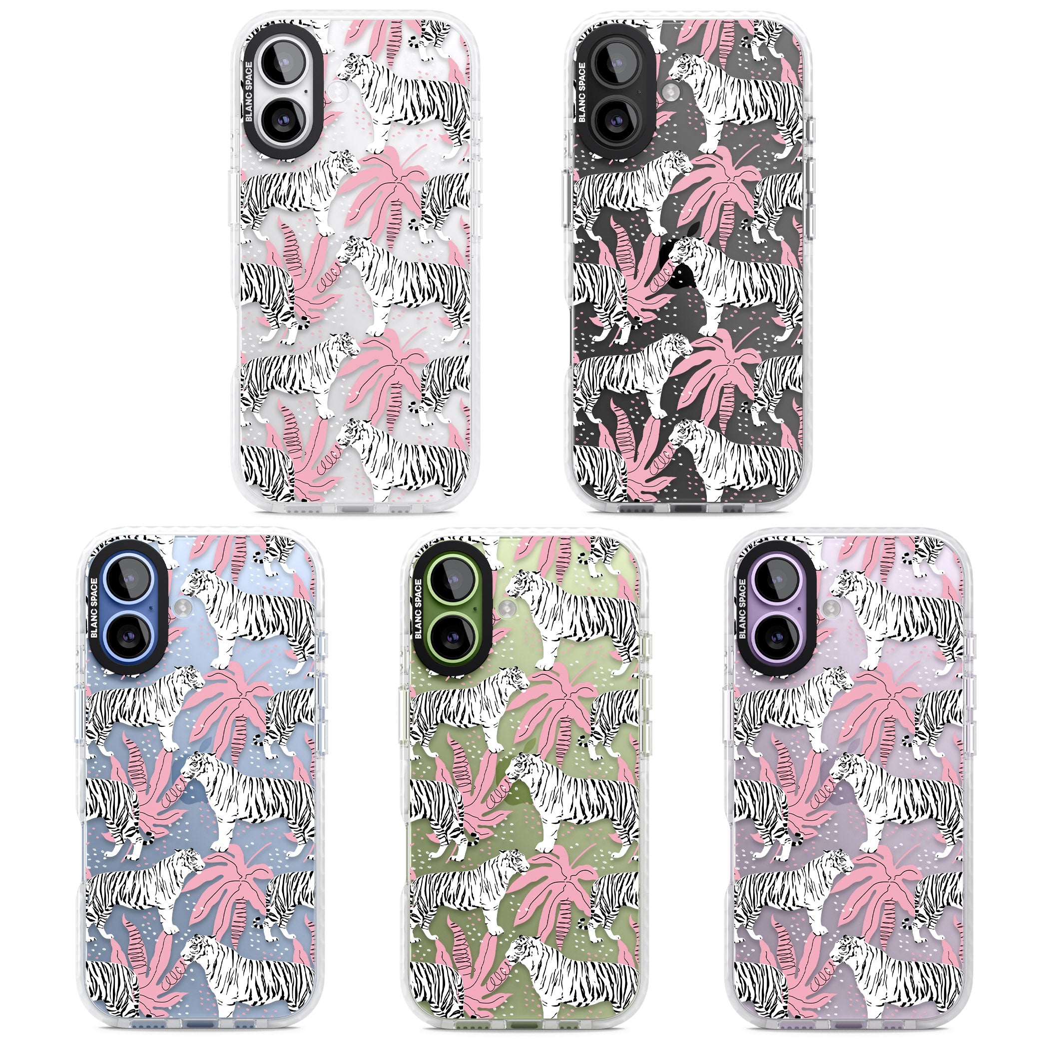 Pink & White Tropical Tigers iPhone 17 Impact Clear Phone Case APT Impact Protection