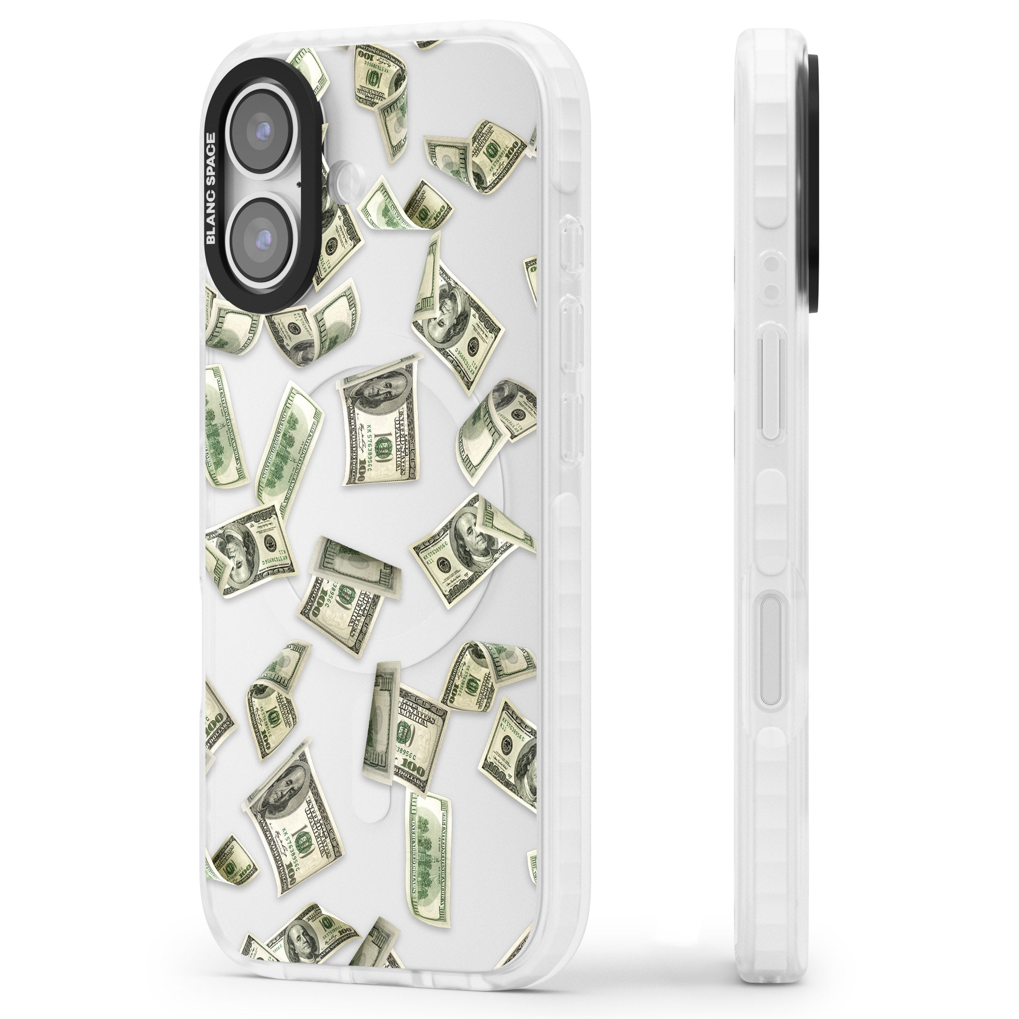 Falling Cash iPhone 17 Impact Clear Phone Case Side Profile