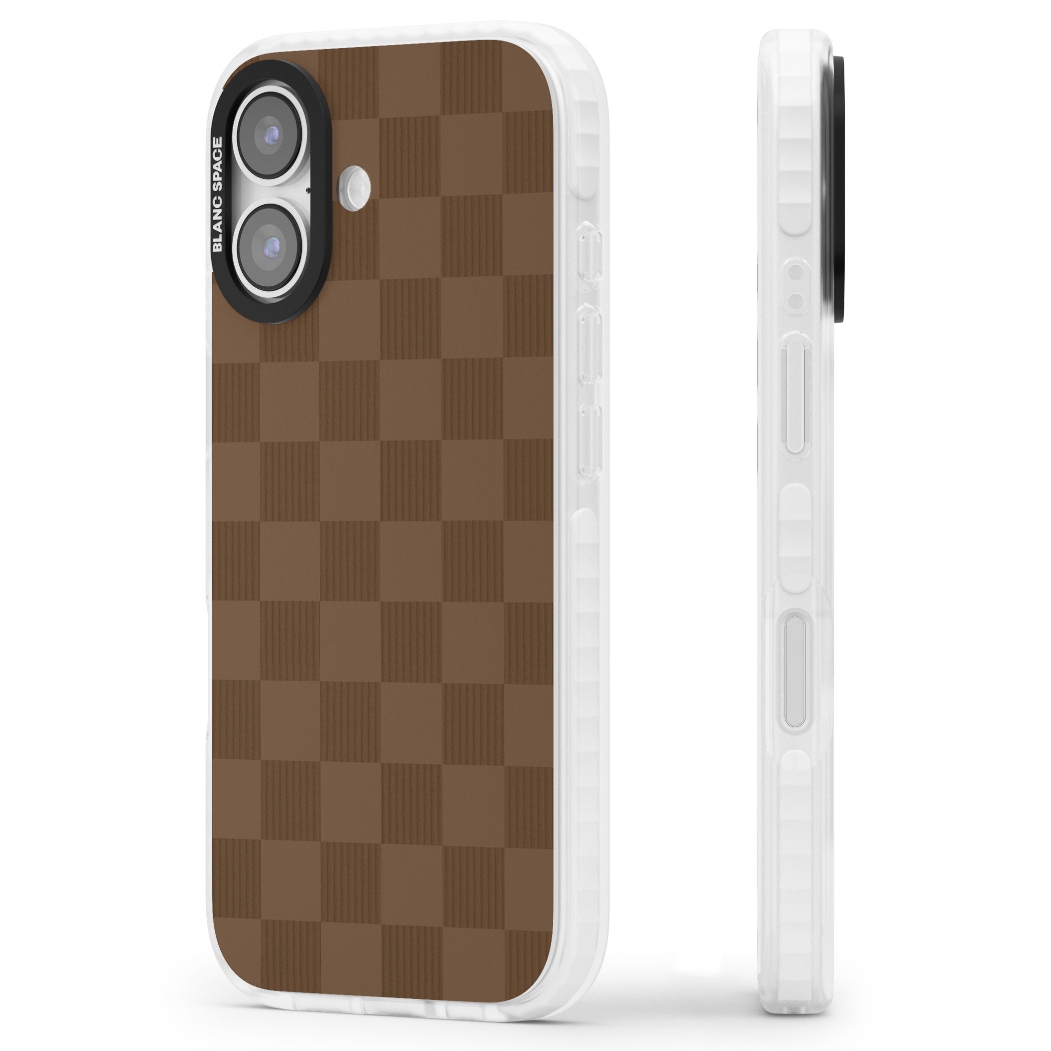 Chocolate Checkered iPhone 17 Impact Clear Phone Case Side Profile