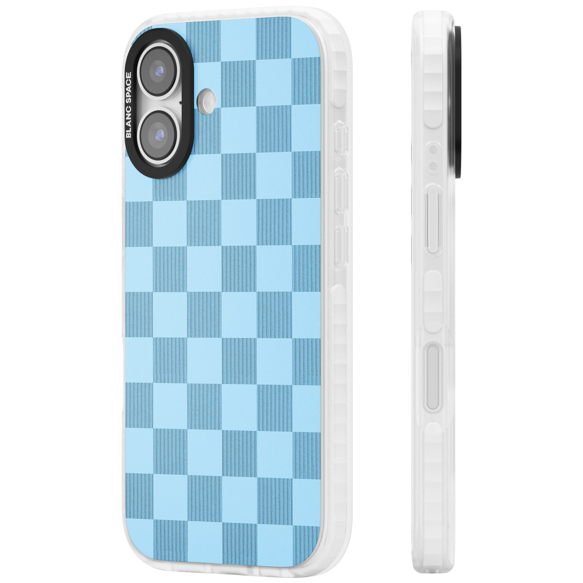 Skyblue Checkered iPhone 16 / iPhone 16 Plus / iPhone 17 Impact Clear Phone Case side
