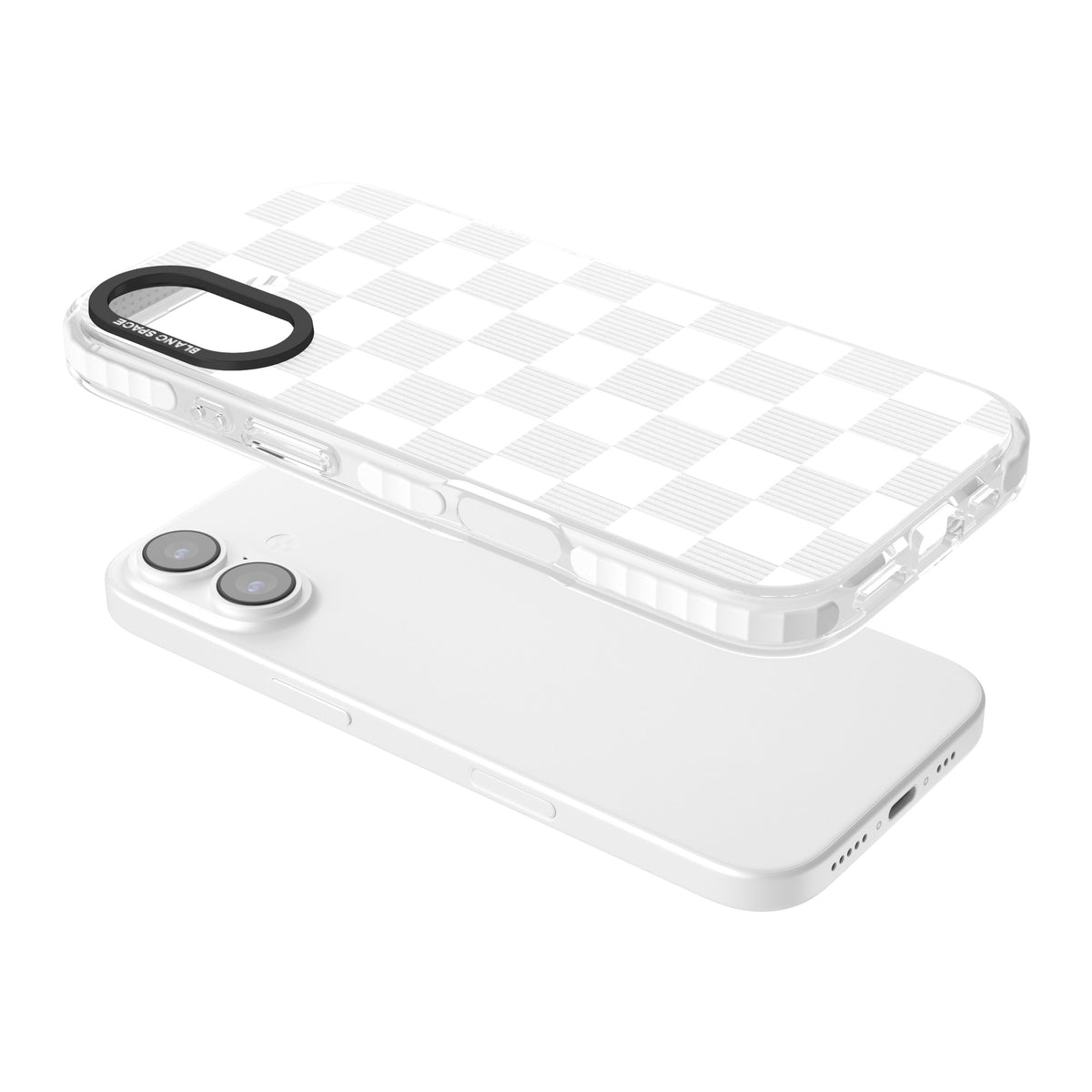 White Checkered iPhone 16 / iPhone 16 Plus / iPhone 17 Impact Clear Phone Case angled