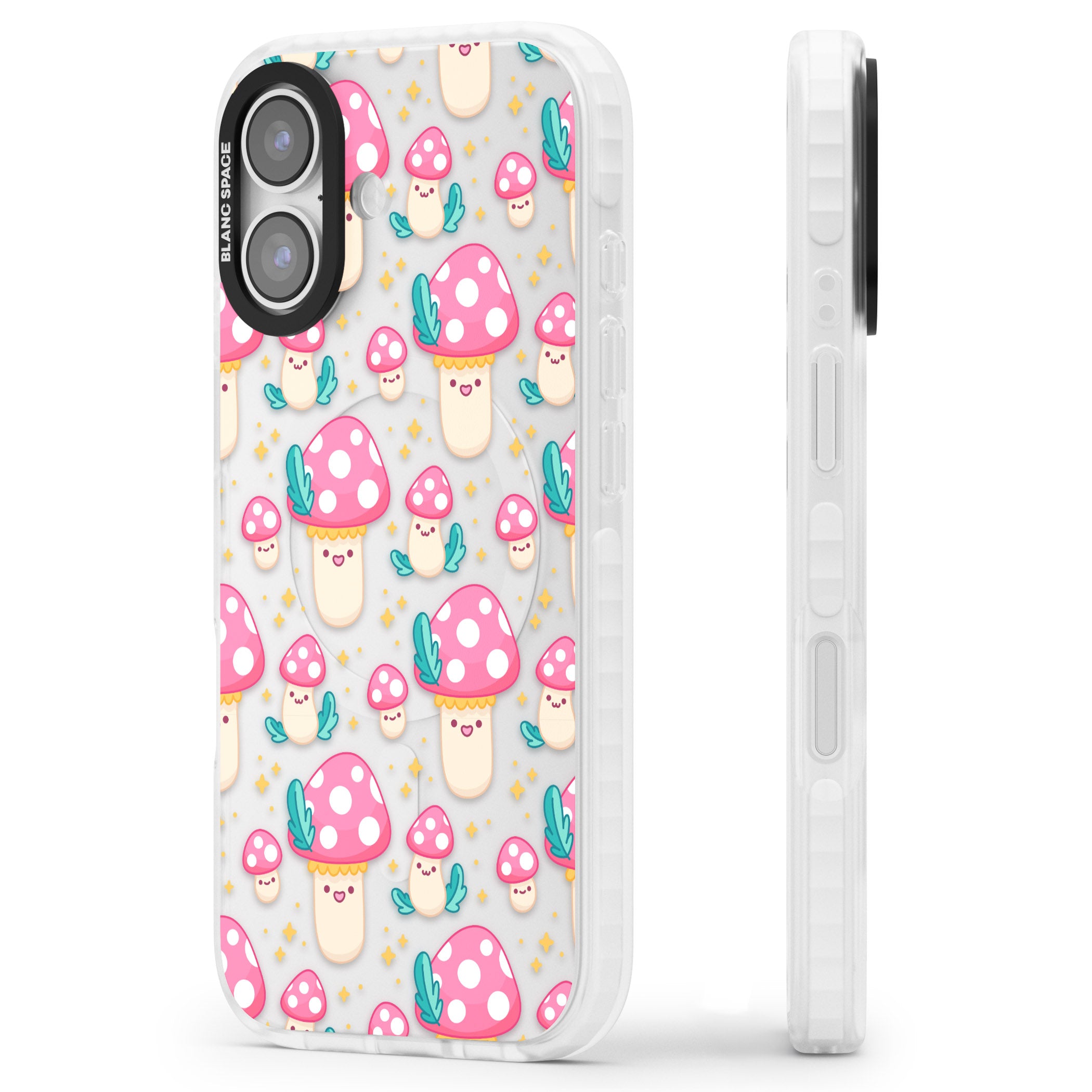 Cute Mushroom Pattern iPhone 17 Impact Clear Phone Case Side Profile