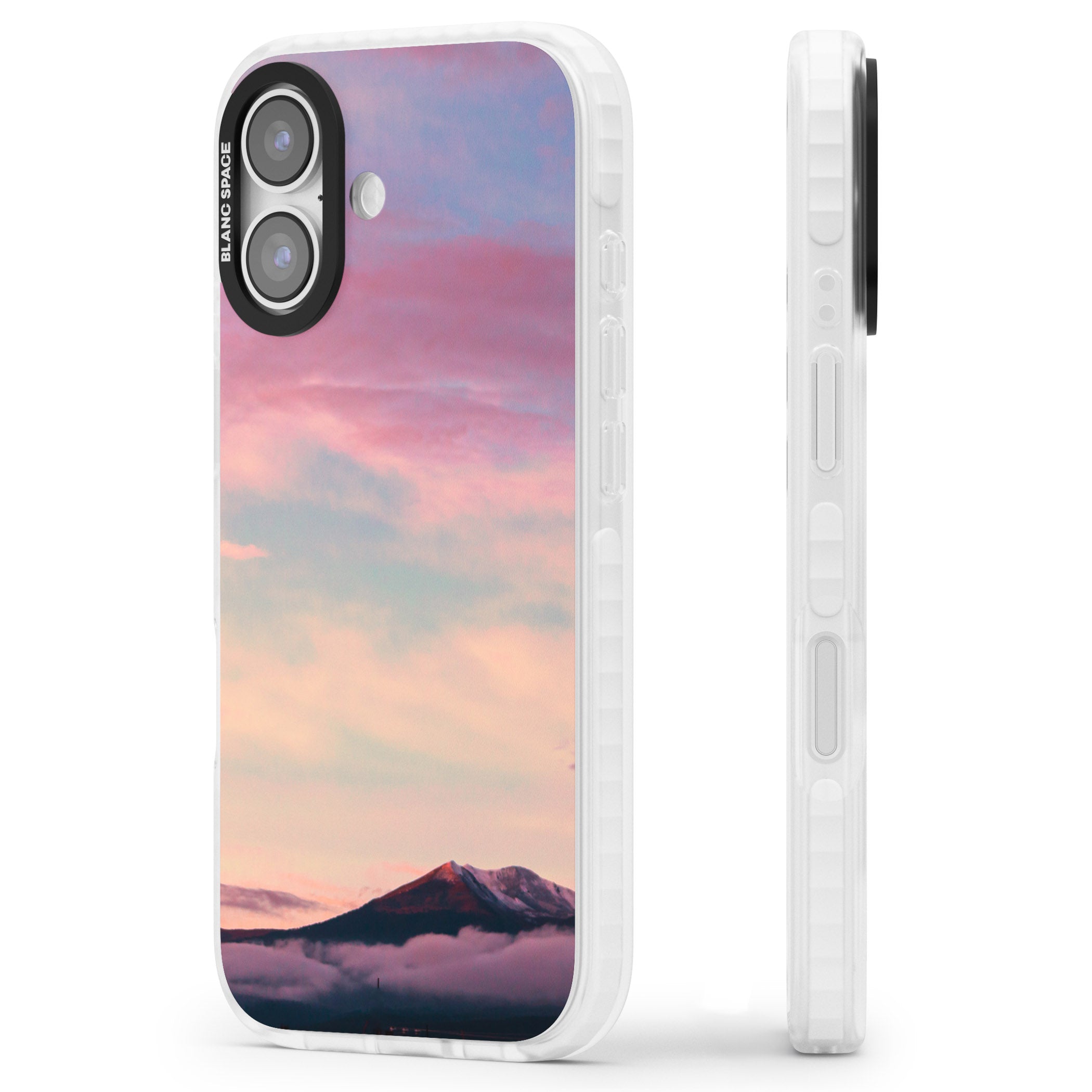 Pastel Mountain Sunset iPhone 17 Impact Clear Phone Case Side Profile