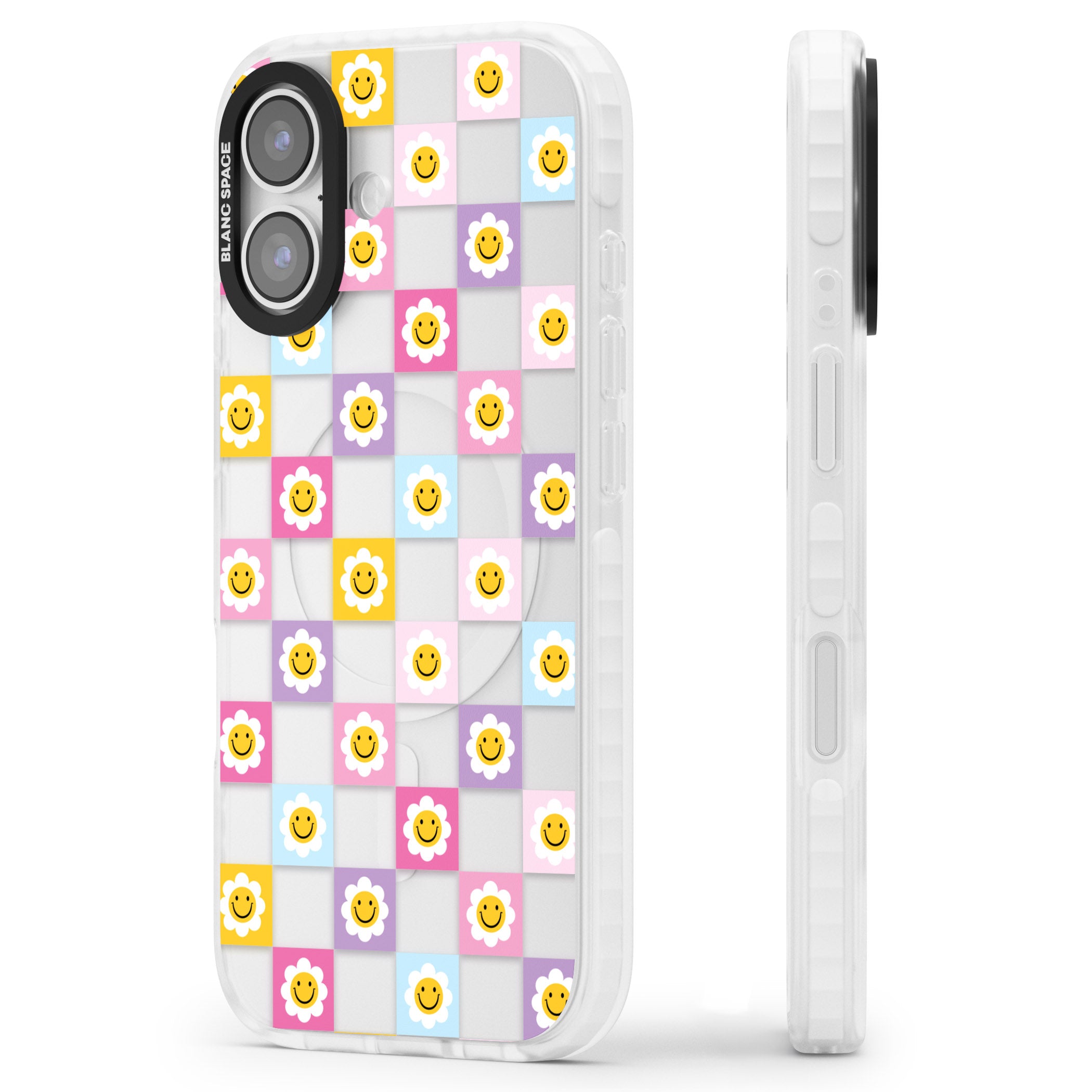Daisy Squares Pattern iPhone 17 Impact Clear Phone Case Side Profile