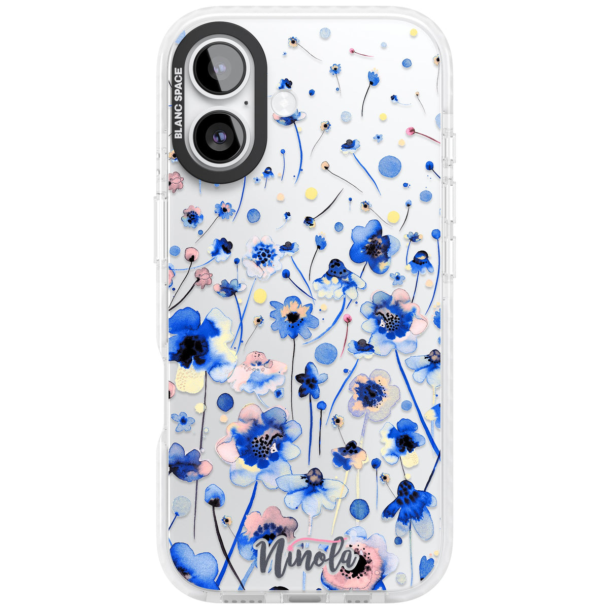 Ink Flowers Blue iPhone 16 / iPhone 16 Plus / iPhone 17 Impact Clear Phone Case front