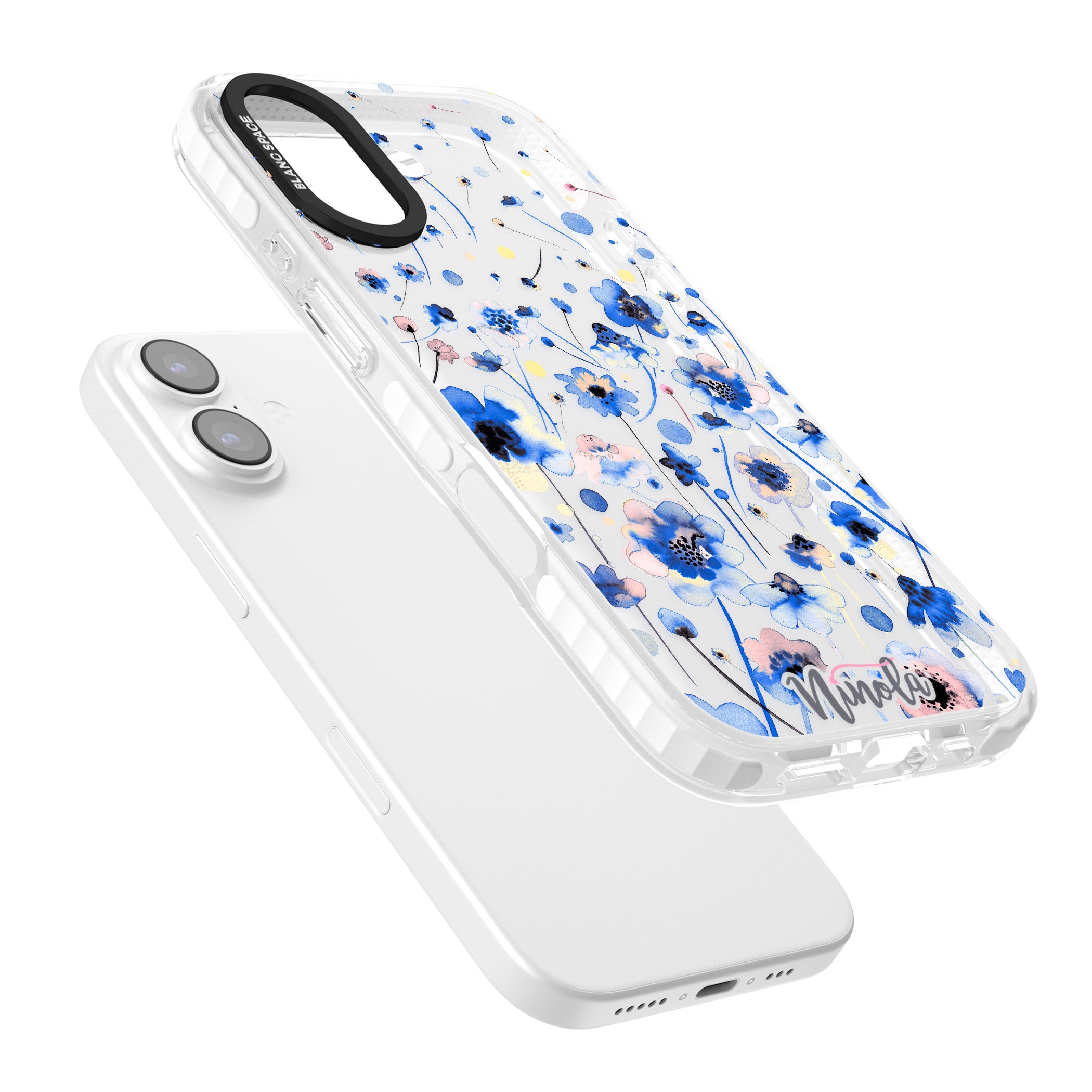 Ink Flowers Blue iPhone 17 Impact Clear Phone Case Colours