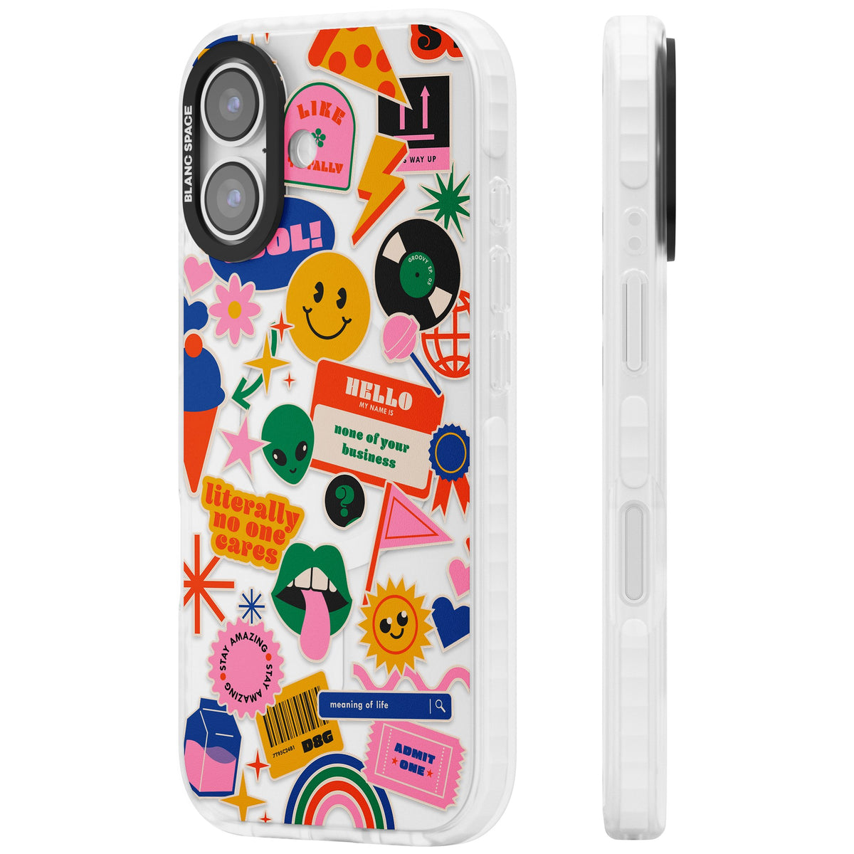 Nostalgic Sticker Vibes iPhone 16 / iPhone 16 Plus / iPhone 17 Impact Clear Phone Case side