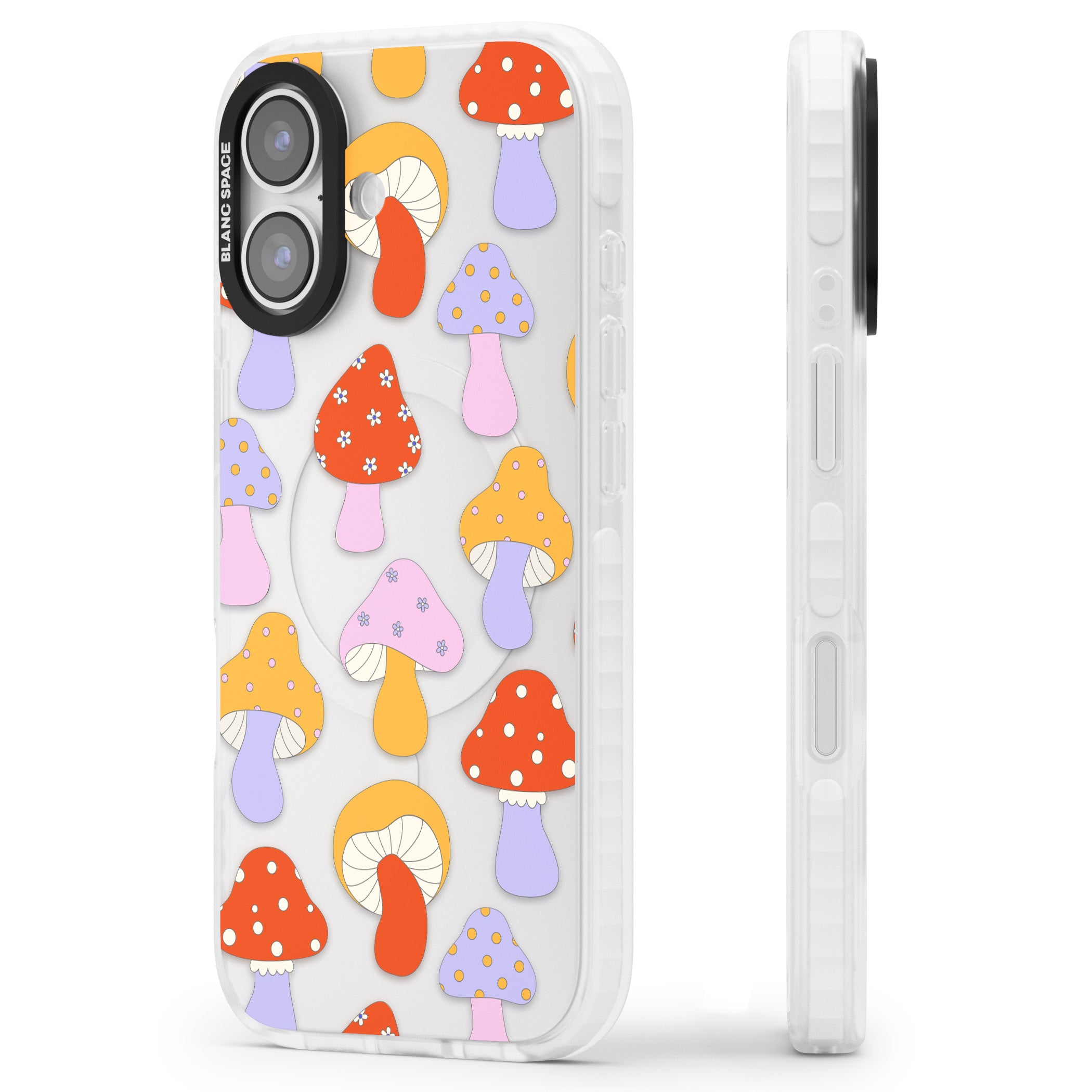 Happy Shrooms iPhone 17 Impact Clear Phone Case Side Profile