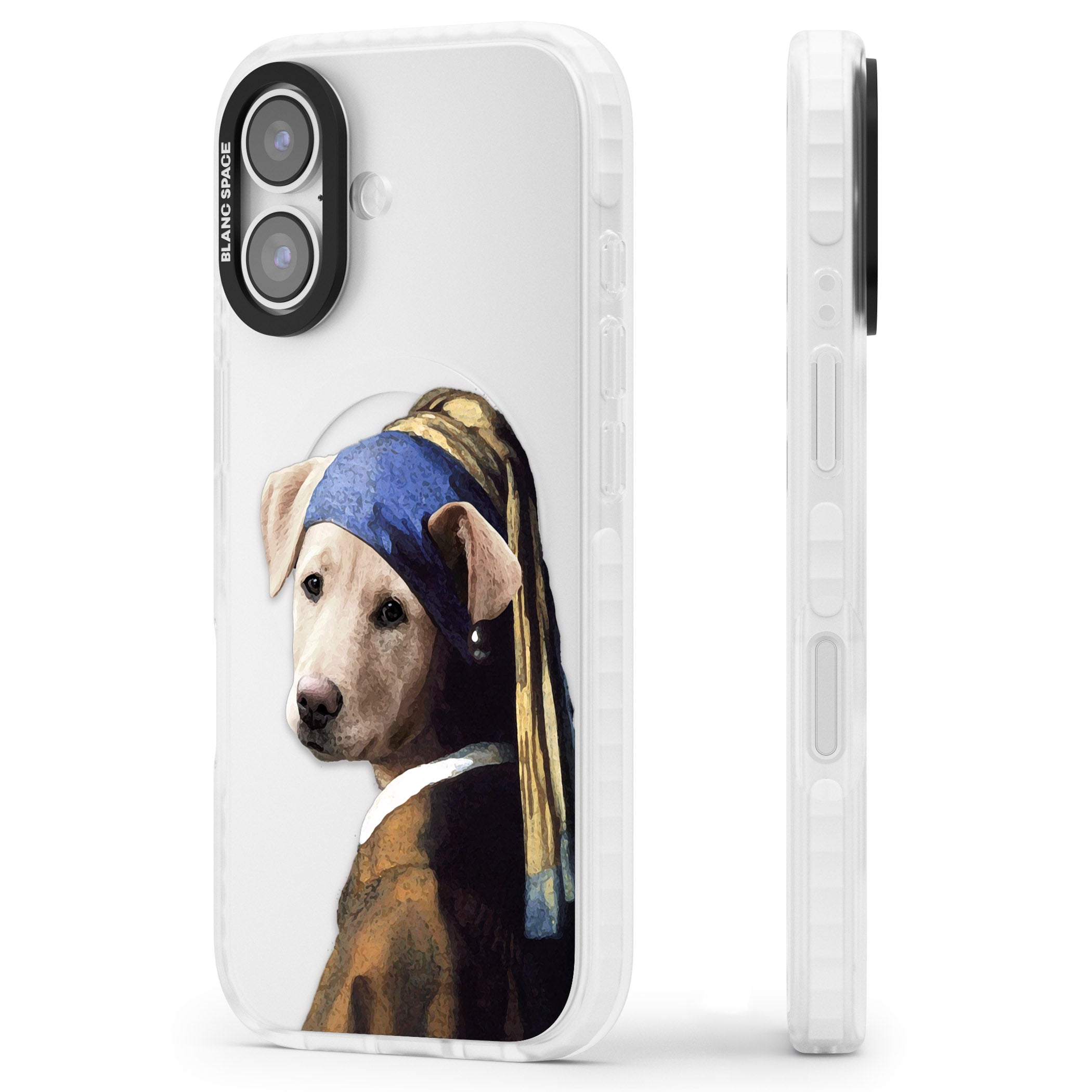Doggo With A Pearl Earring iPhone 17 Impact Clear Phone Case Side Profile