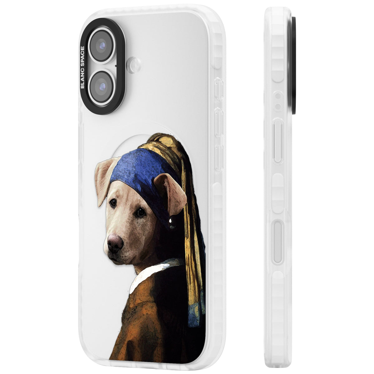 Doggo With A Pearl Earring iPhone 16 / iPhone 16 Plus / iPhone 17 Impact Clear Phone Case side