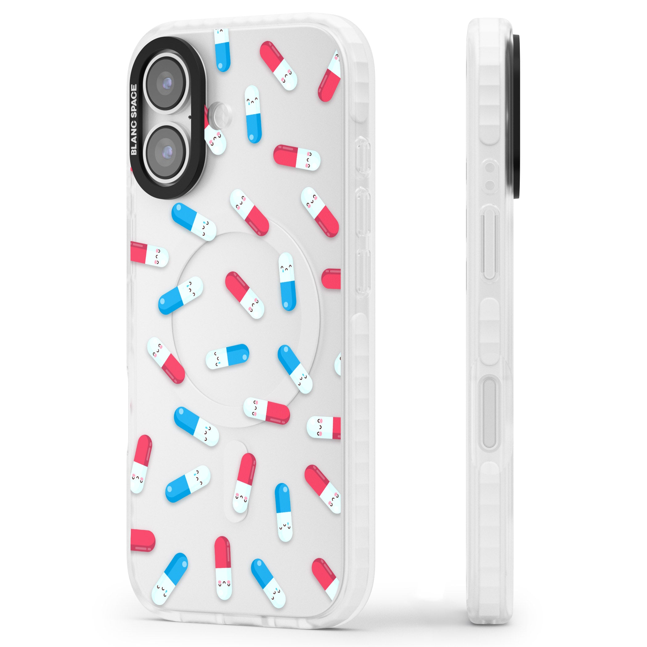 Kawaii Pill Pattern iPhone 17 Impact Clear Phone Case Side Profile