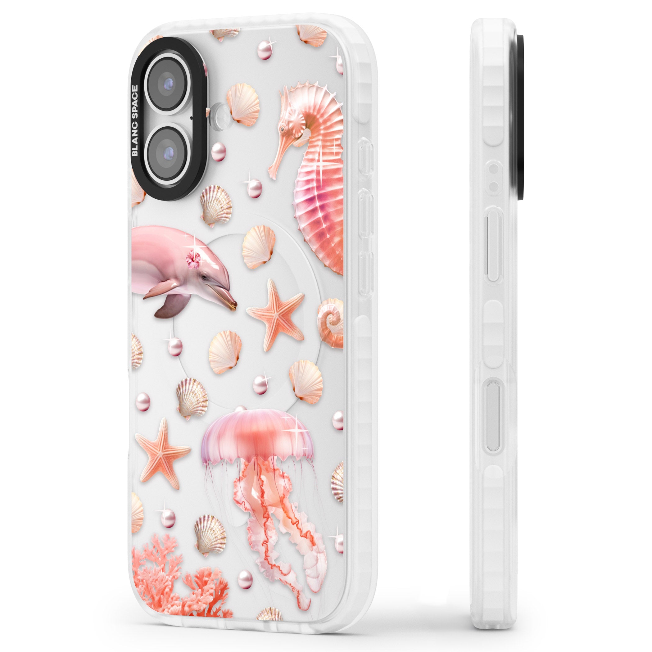 Pink Sealife iPhone 17 Impact Clear Phone Case Side Profile