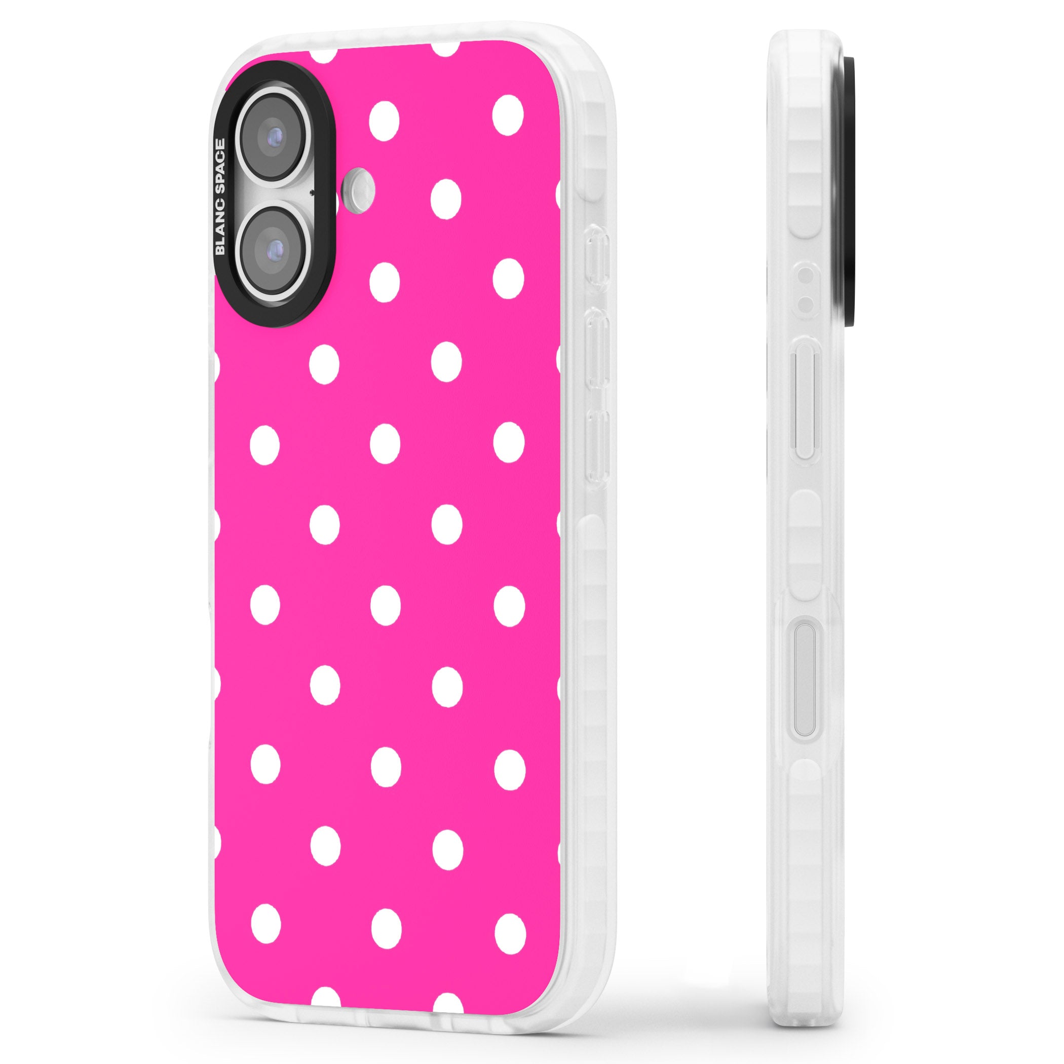 Pink Polka Dot iPhone 17 Impact Clear Phone Case Side Profile