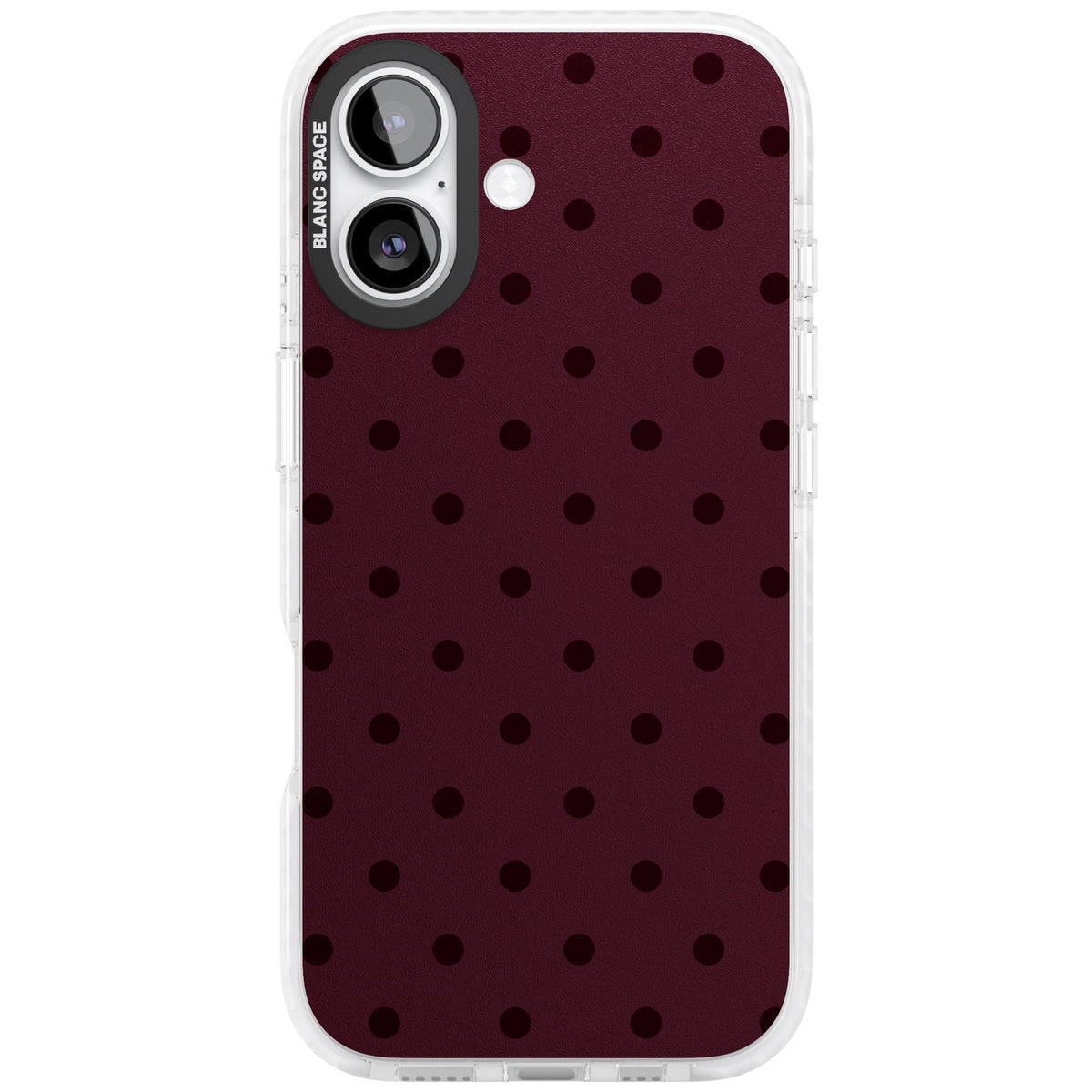 Burgundy Polka Dot minimalist iPhone case featuring black polka dots on a deep burgundy wine red background iPhone 16 / iPhone 16 Plus / iPhone 17 Impact Clear Phone Case front