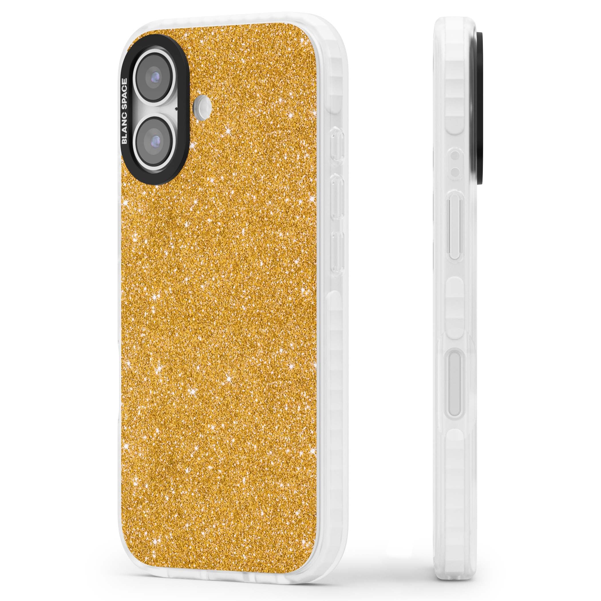 Gold Glitter gold glitter iPhone case featuring a shimmering sparkle wallpaper design in luxury gold | Black Impact case for iPhone 17