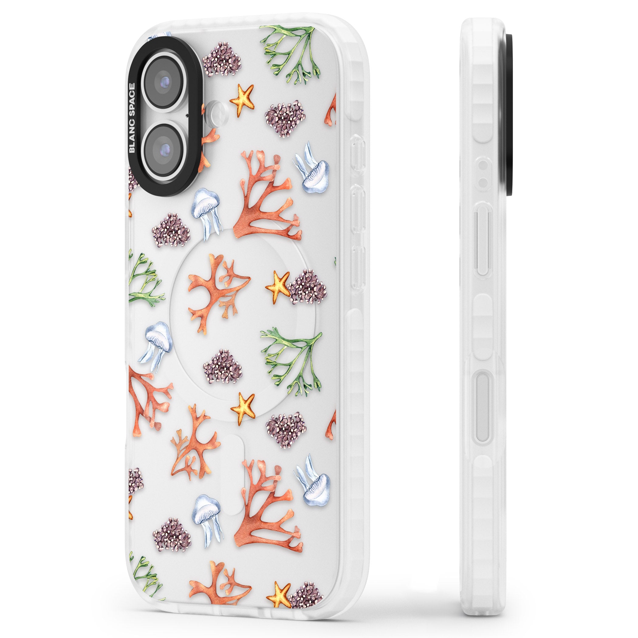 Coral & Jellyfish iPhone 17 Impact Clear Phone Case Side Profile