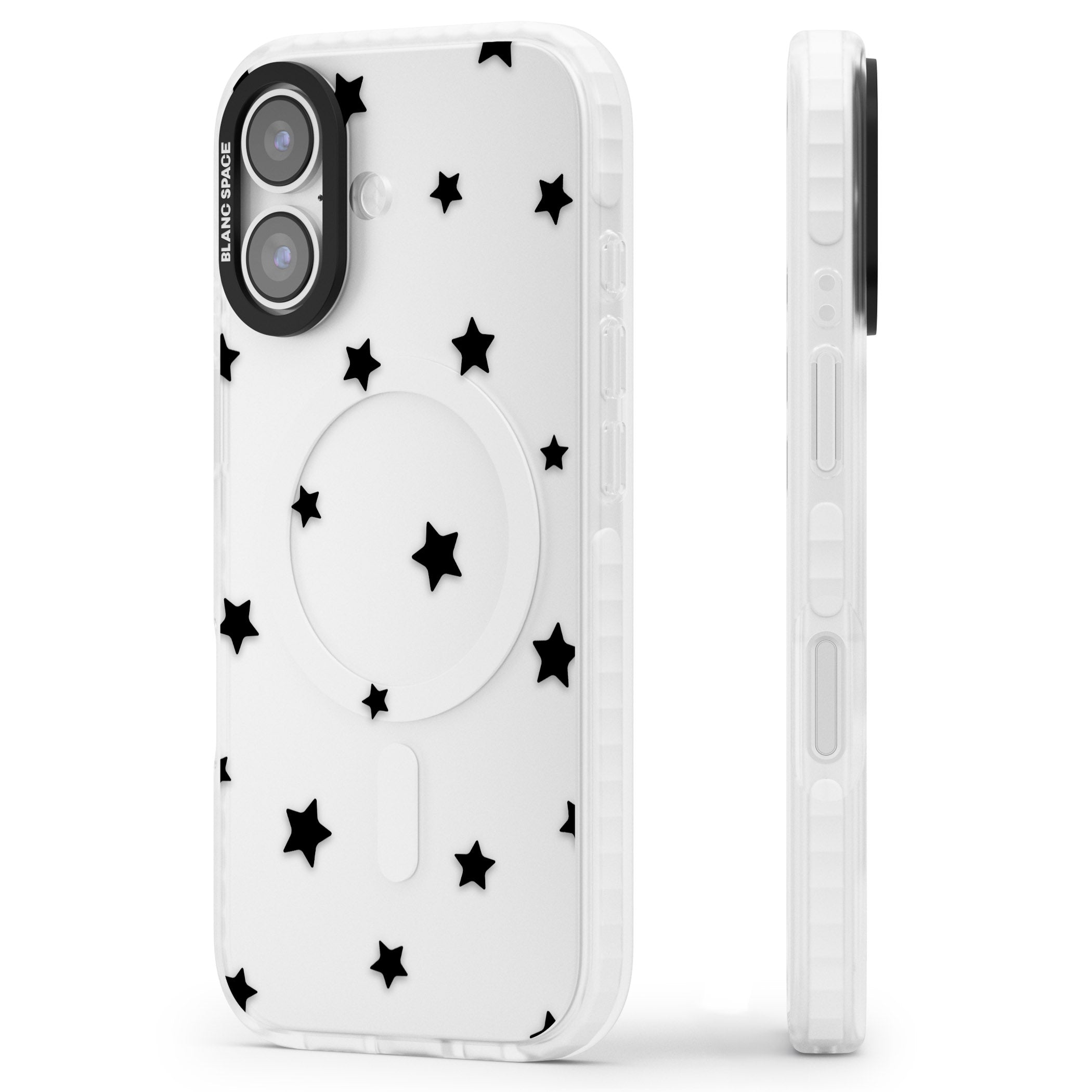 Starry Night Black Stars iPhone 17 Impact Clear Phone Case Side Profile