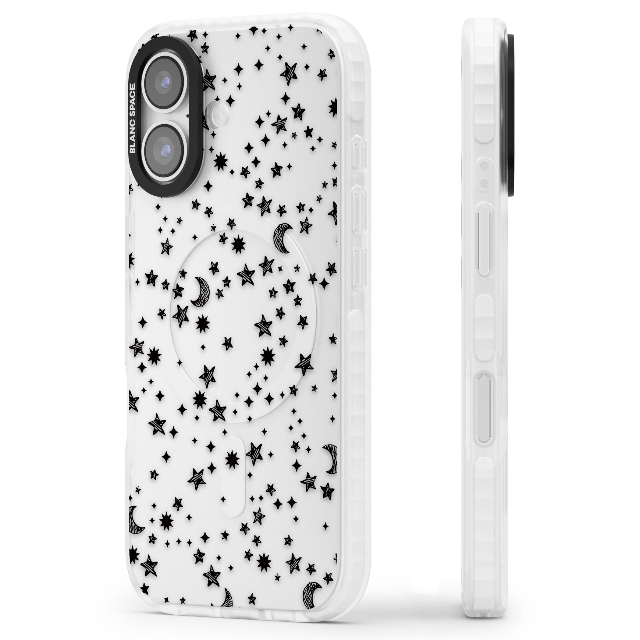 Black Cosmic Galaxy Pattern iPhone 17 Impact Clear Phone Case Side Profile