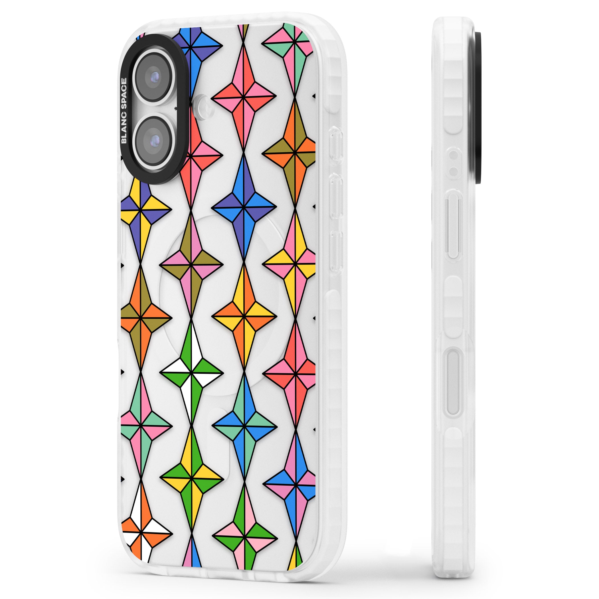 Multi Colour Stars Pattern iPhone 17 Impact Clear Phone Case Side Profile
