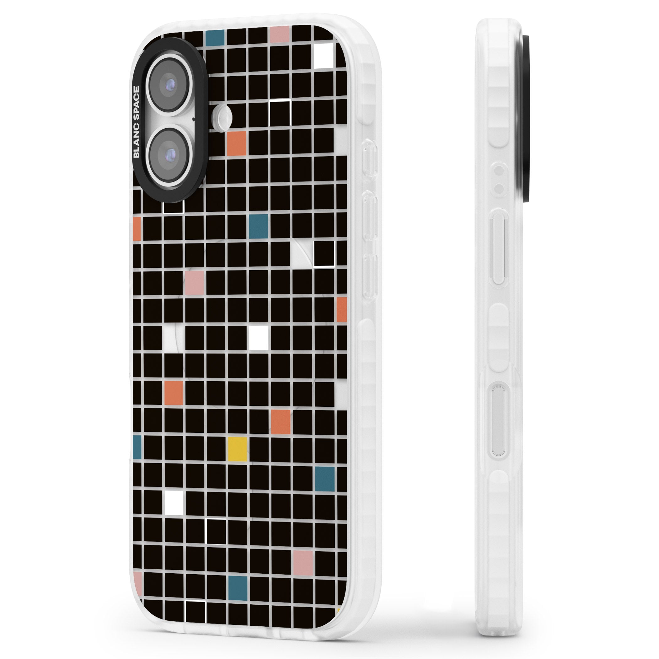 Earthtone Black Geometric Grid iPhone 17 Impact Clear Phone Case Side Profile