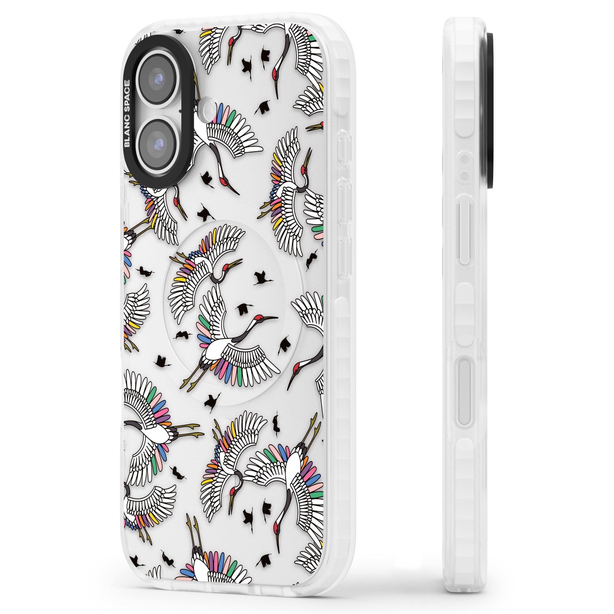 Colourful Crane Pattern iPhone 17 Impact Clear Phone Case Side Profile