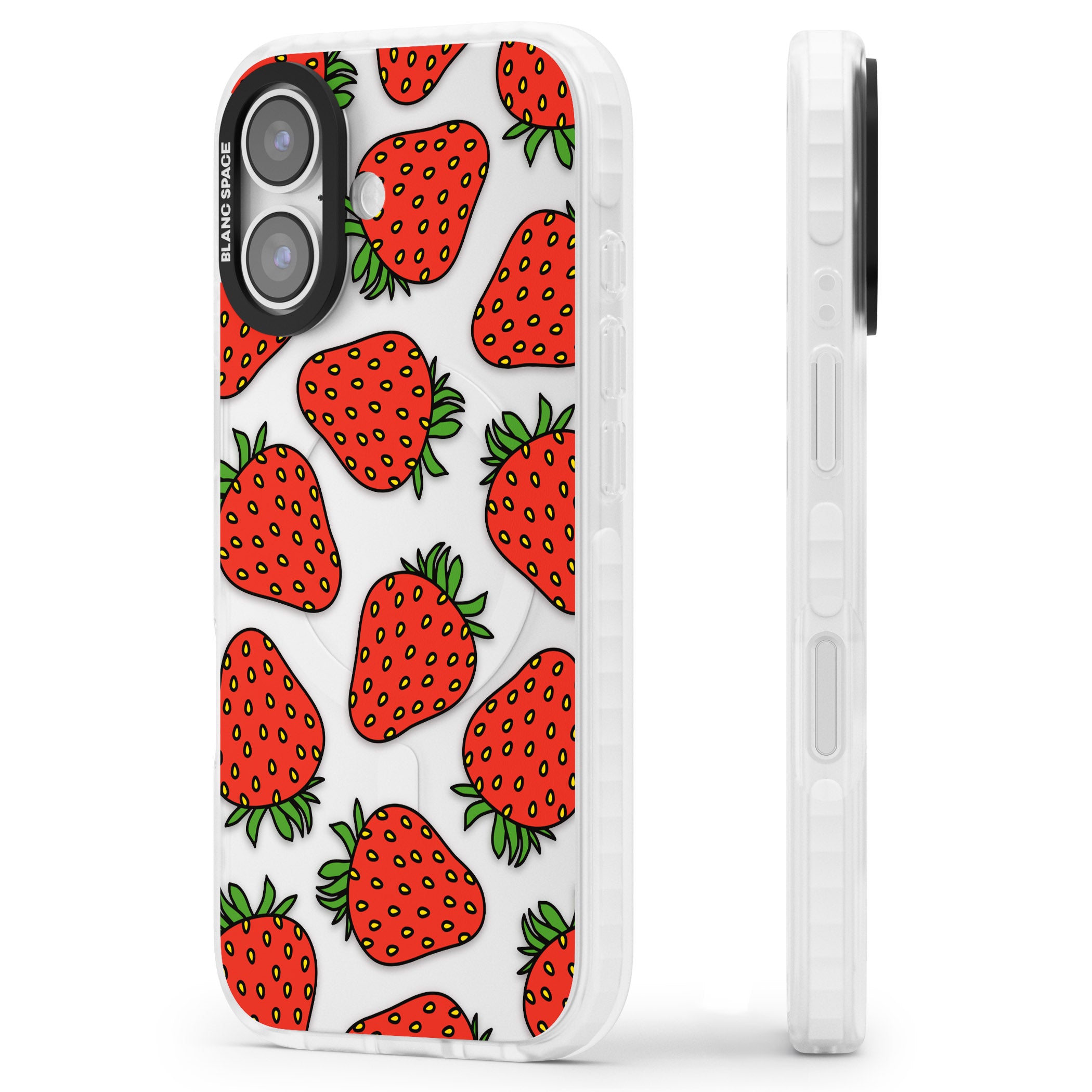 Strawberry Pattern iPhone 17 Impact Clear Phone Case Side Profile