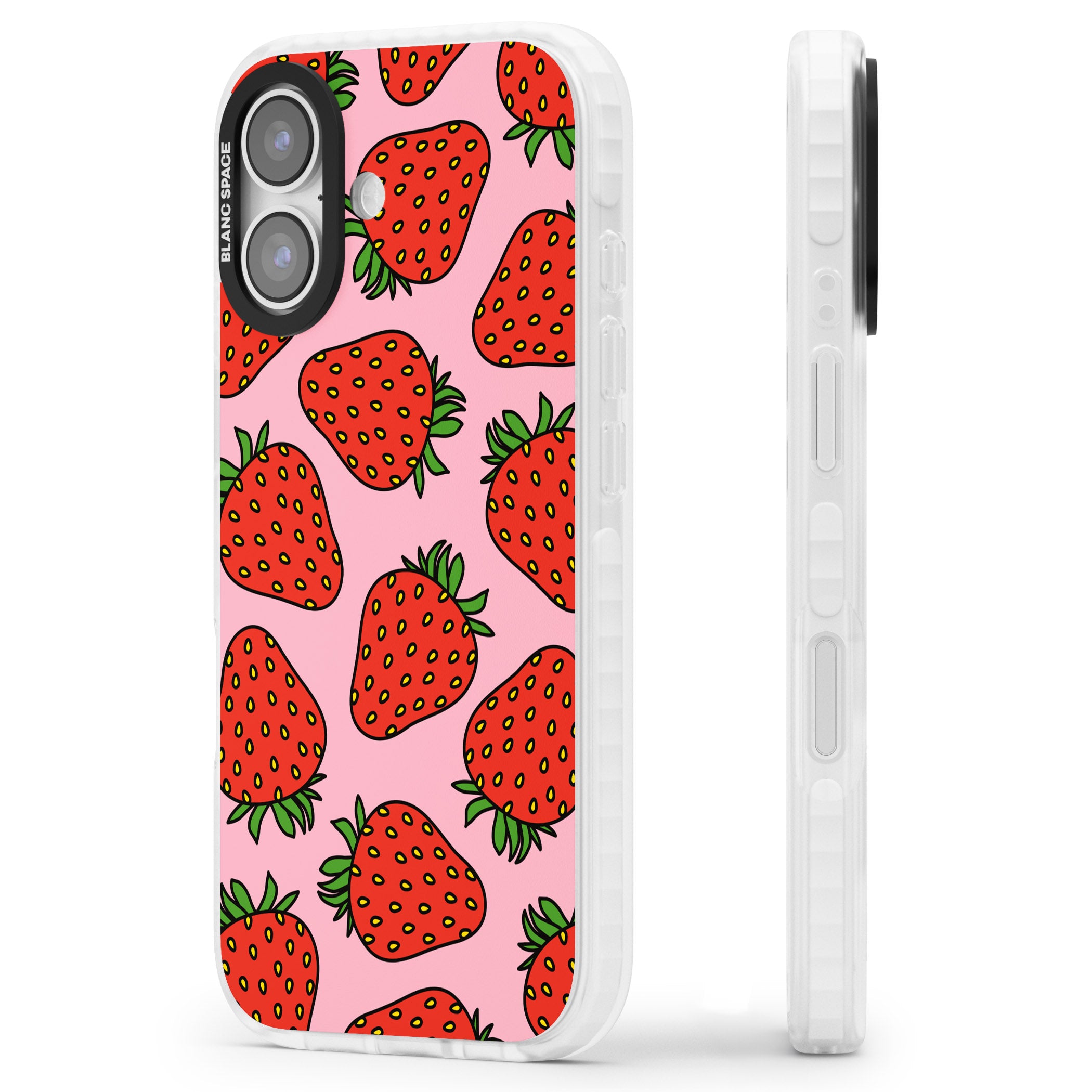 Strawberry Pattern (Pink) iPhone 17 Impact Clear Phone Case Side Profile