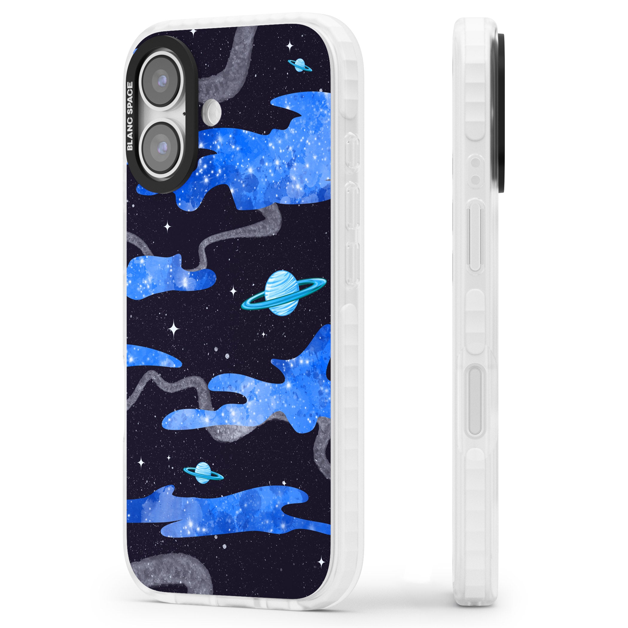 Blue Galaxy iPhone 17 Impact Clear Phone Case Side Profile