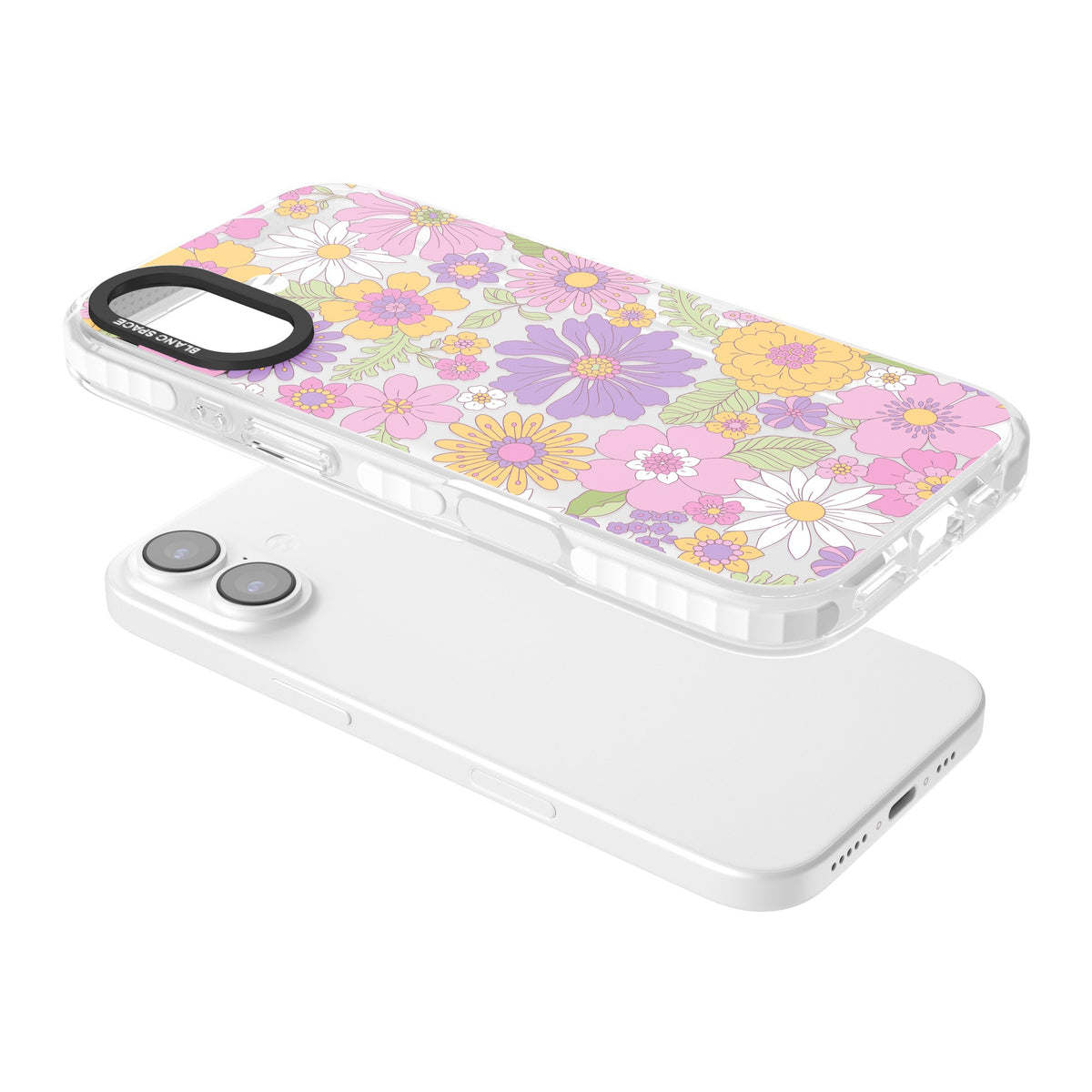 Soft Flowers iPhone 16 / iPhone 16 Plus / iPhone 17 Impact Clear Phone Case angled