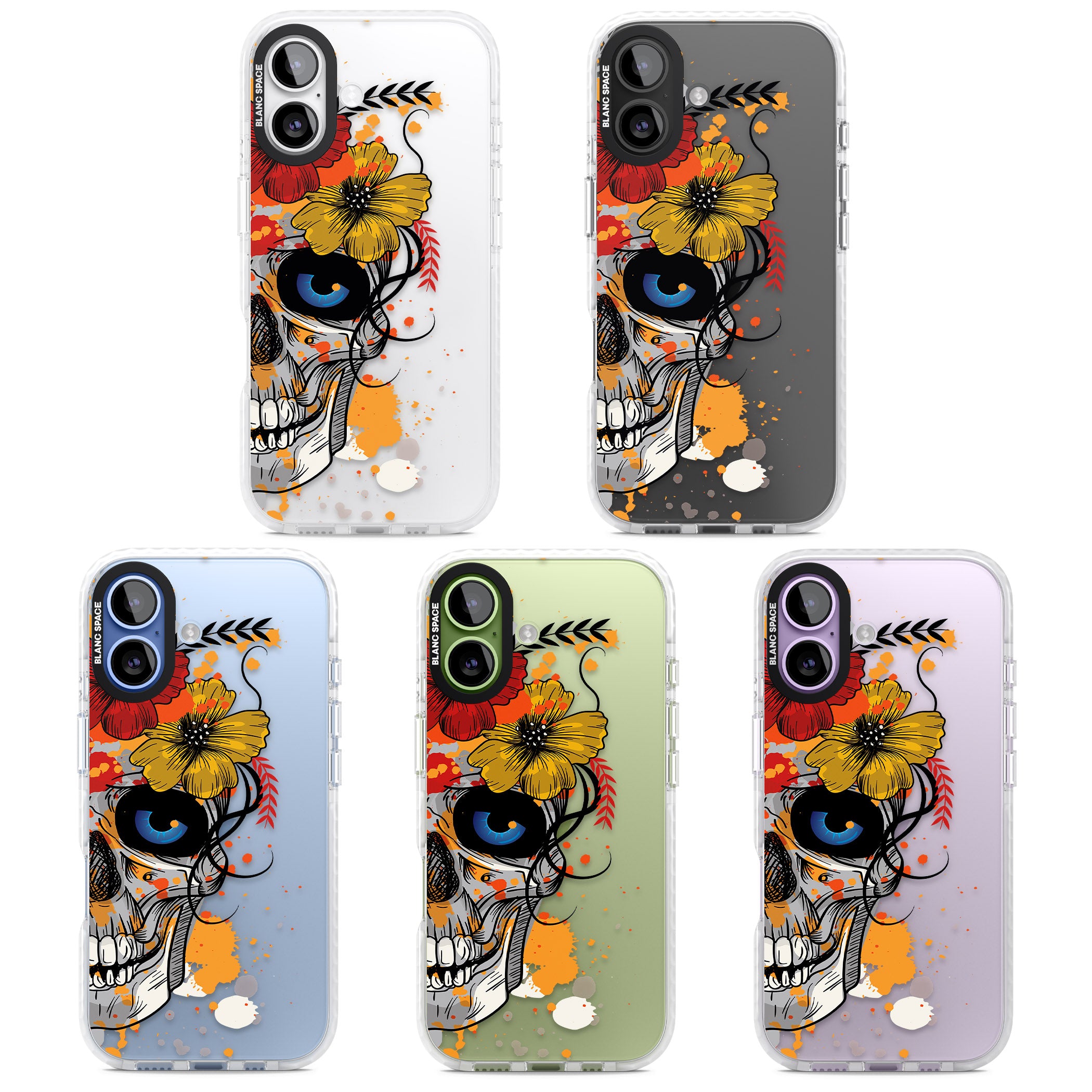 Sugar Skull Flowers iPhone 17 Impact Clear Phone Case APT Impact Protection