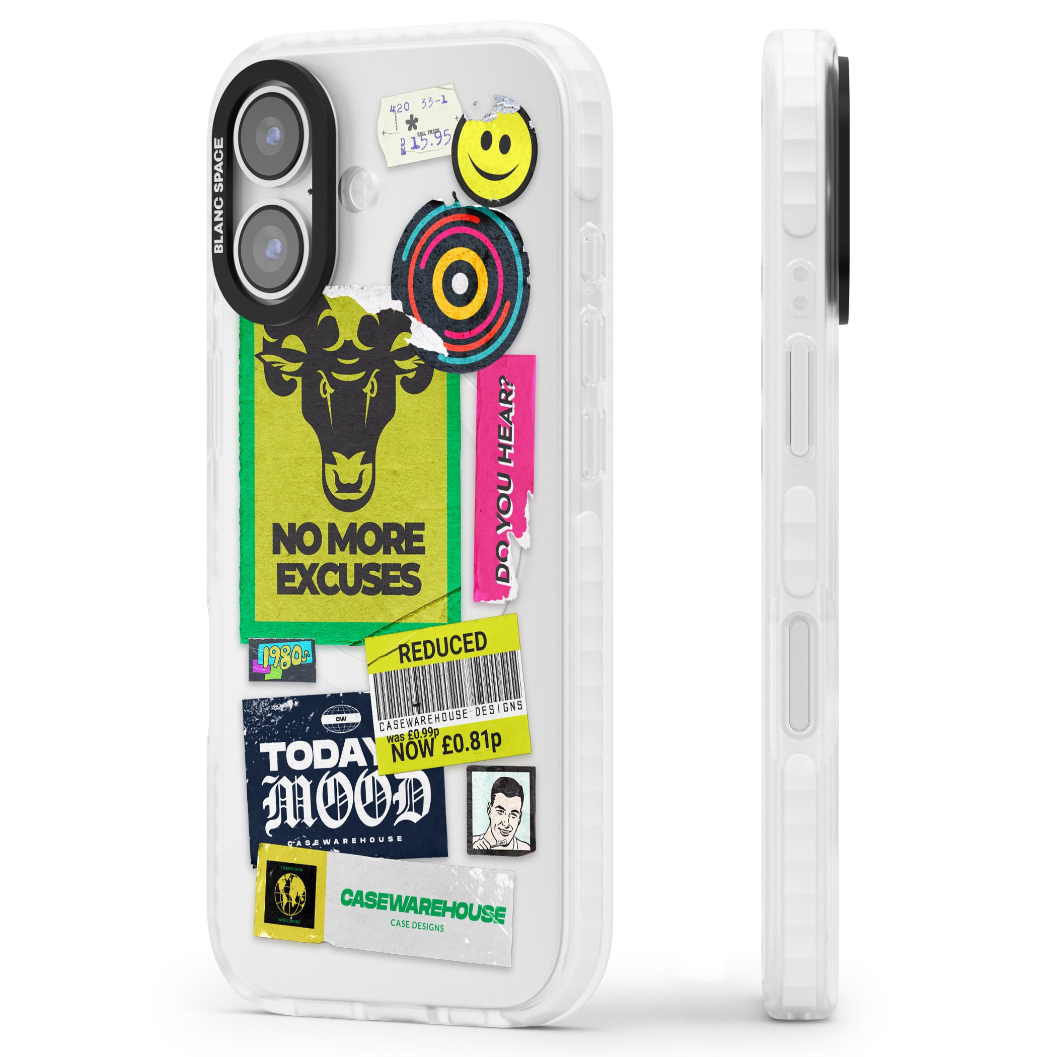 No More Excuses Sticker Mix iPhone 17 Impact Clear Phone Case Side Profile